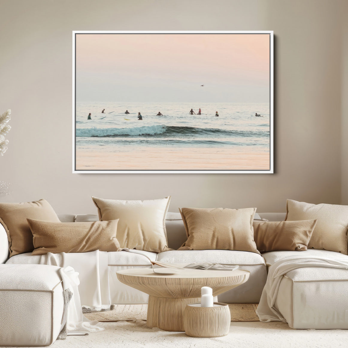 98888919-MGV-FC-36X24-Pastel Ocean Wall Art Canvas Print – Framed Soft Sunset Calm Sea Coastal Minimalist Seascape Artwork for Home Office