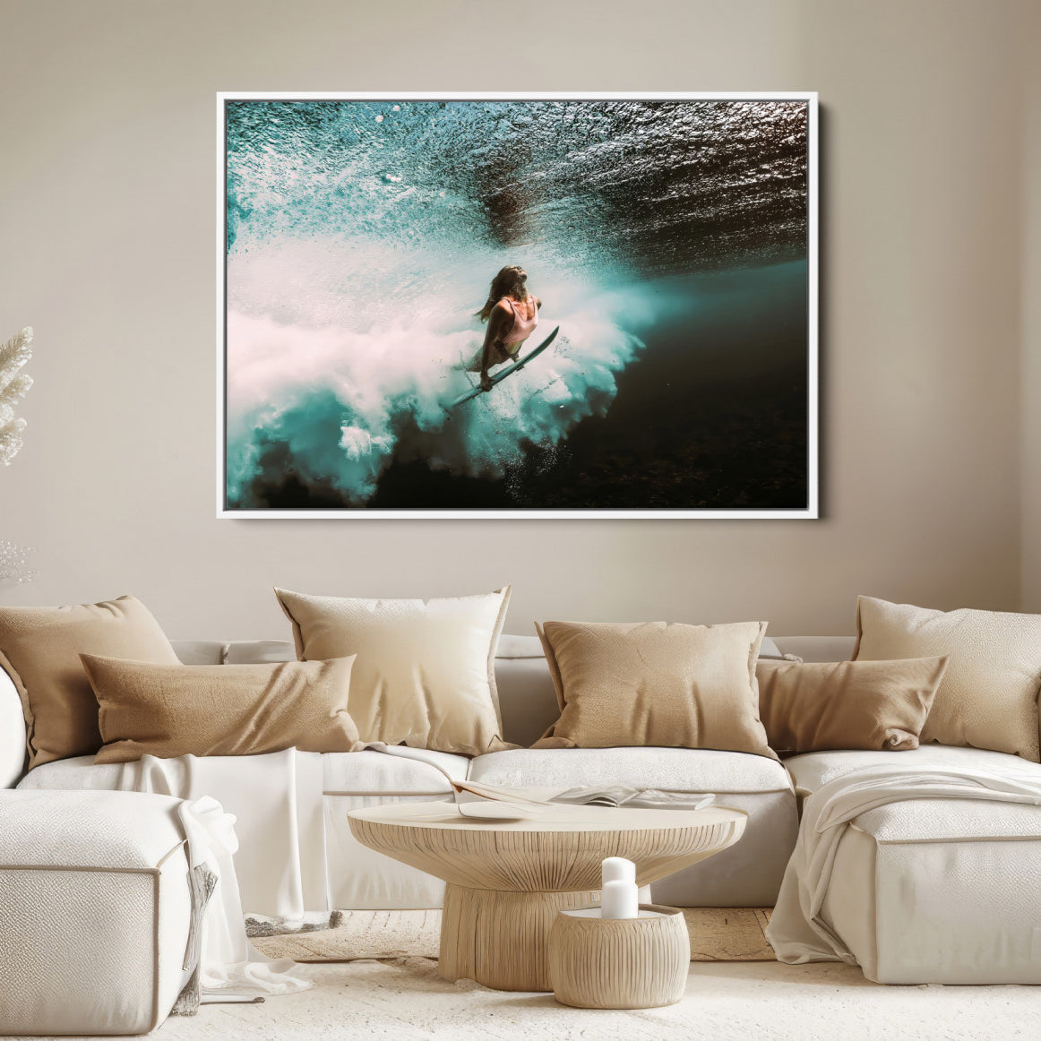 85923512-MGV-FC-40X27-Vibrant Aquatic Motion Wall Art Canvas Print – Framed Underwater Swimming Scene Artwork for Home, Office Decor