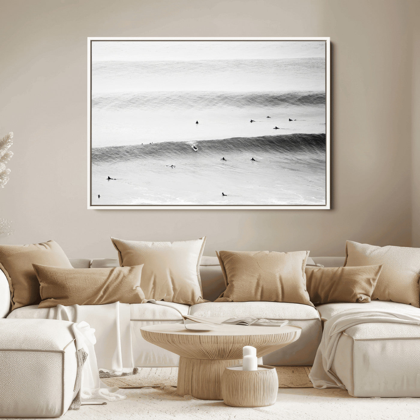 54291445-MGV-FC-36X24-Black White Ocean Wall Art Canvas Print – Framed Coastal Sport Art Picture Ocean Culture Artwork for Home Office