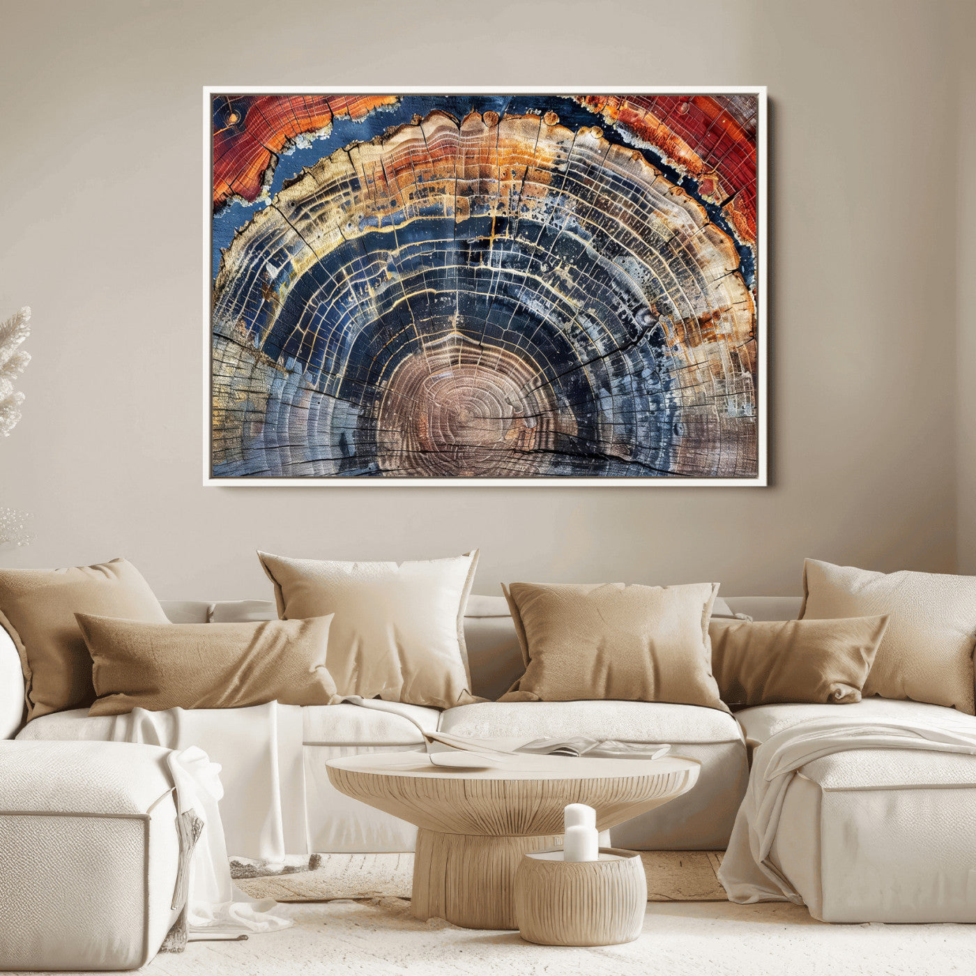 60292921-MGV-FC-36X24_White-Tree Rings Wall Art Canvas Print – Framed Wood Art Picture Petrified Wood Artwork for Home, Office, Living Room