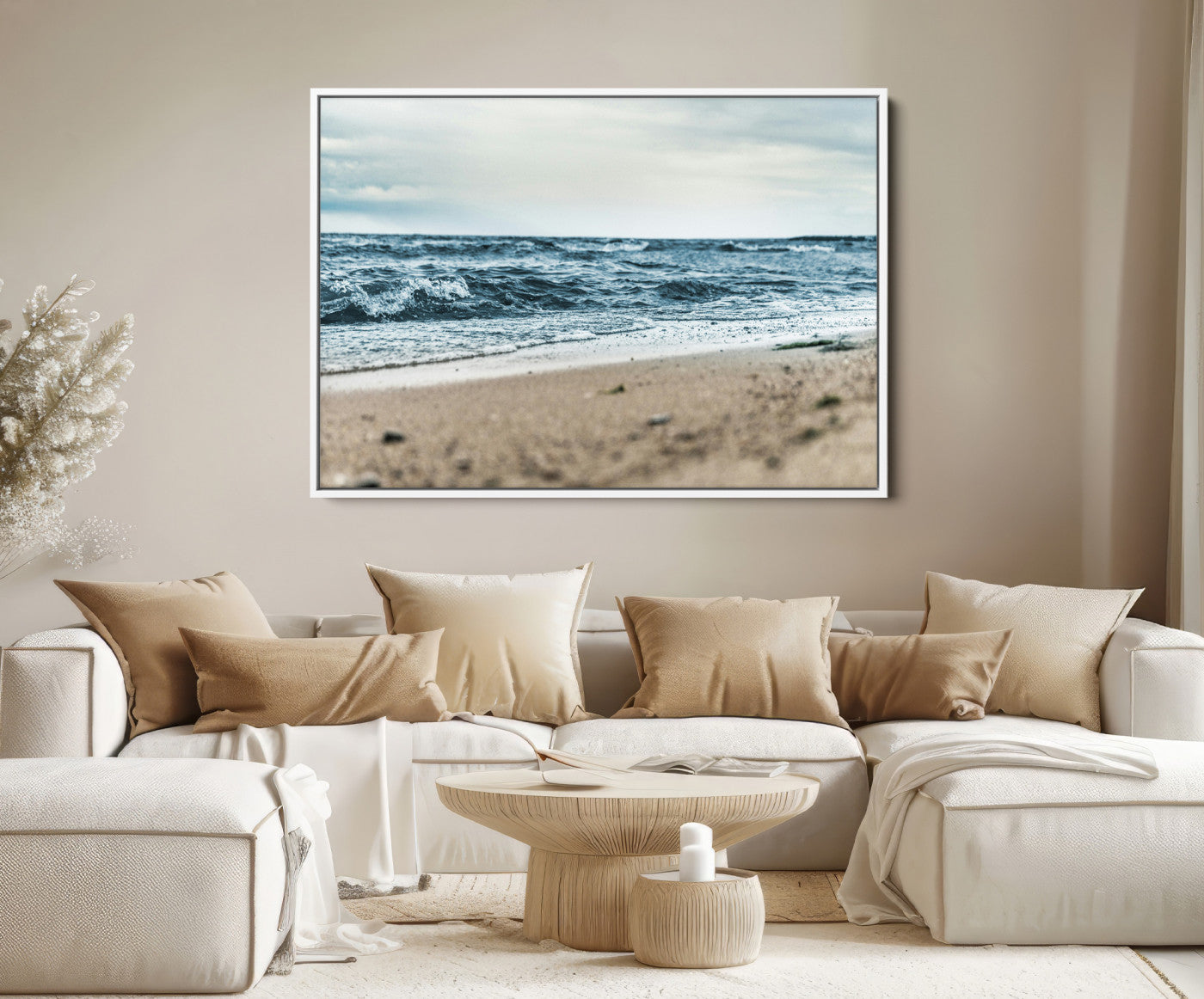 81812590-MGV-FC-36X24-Ocean Wall Art Canvas Print – Moody Coastal Seascape Scene Framed Beach Waves Nature Artwork for Home Office