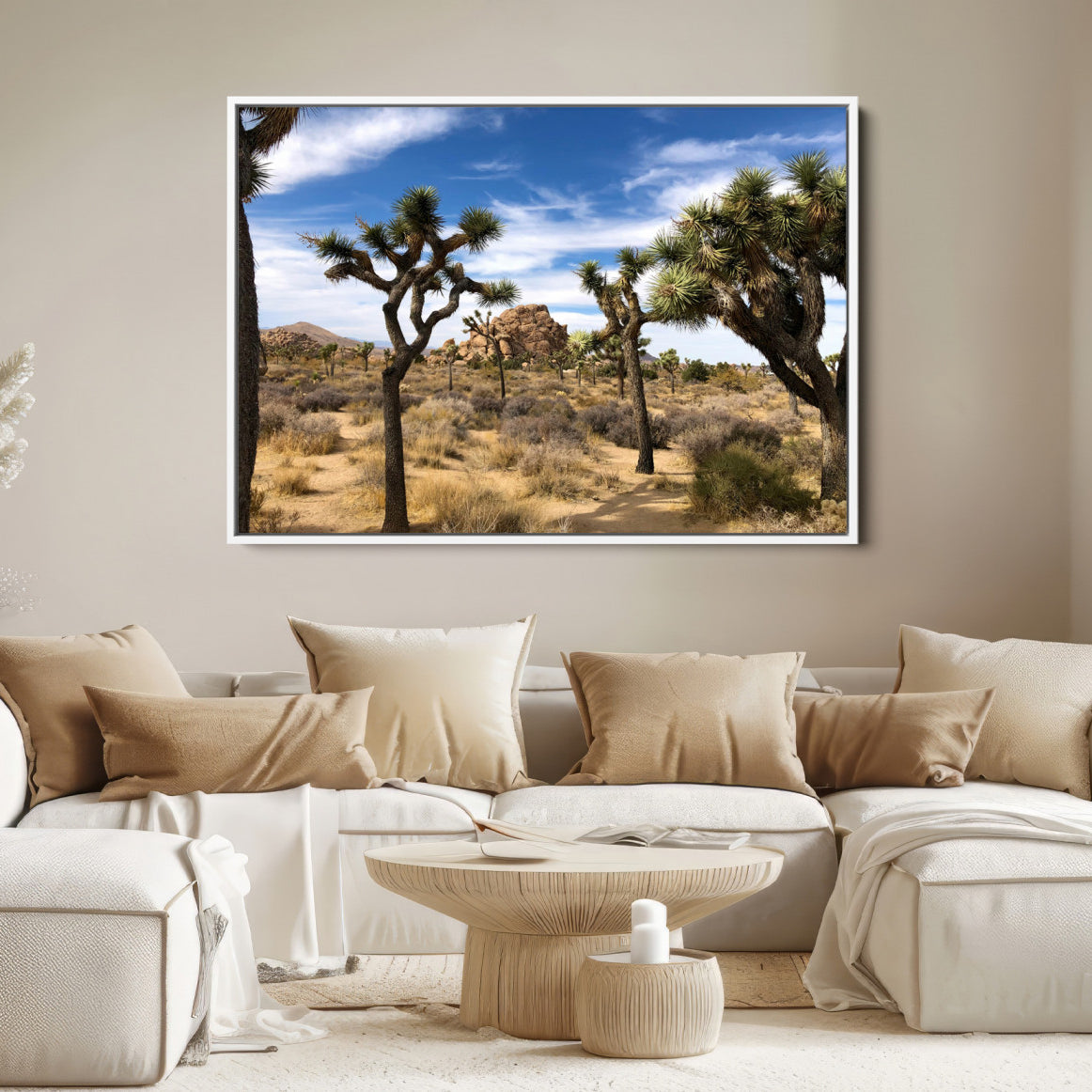 25722592-MGV-FC-36X24-Joshua Tree Desert Wall Art Canvas Print – Framed Southwestern Rustic Earth Tone Nature Scene Artwork for Home Office