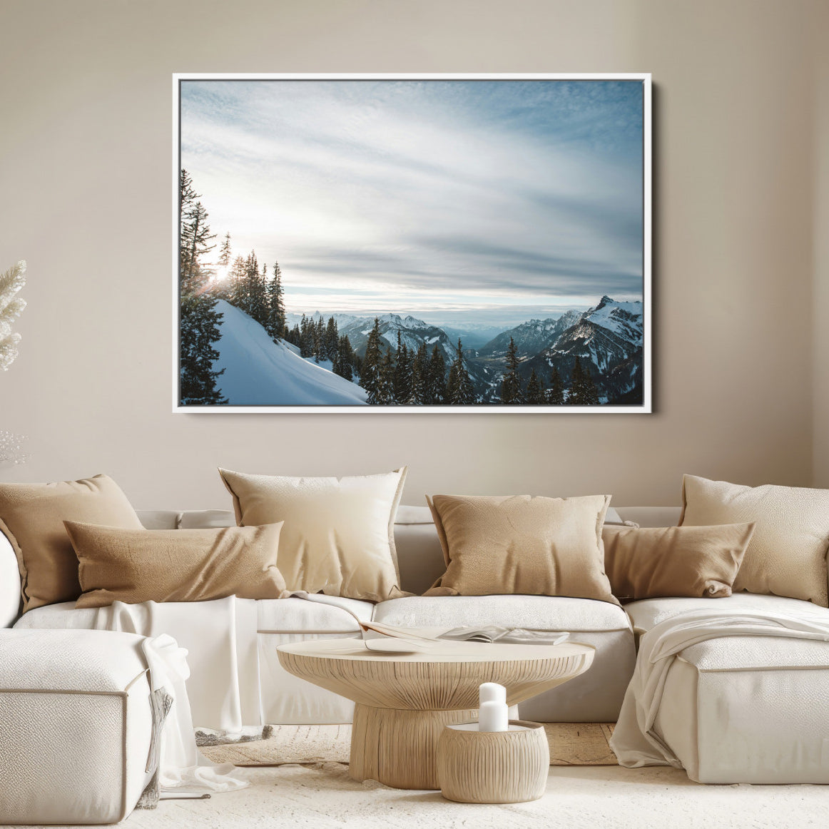 55564749-MGV-FC-36X24-Snowy Mountain Wall Art Canvas Print – Frosty Peaks Alpine Landscape Winter Sky Nature Photography Artwork for Home Office