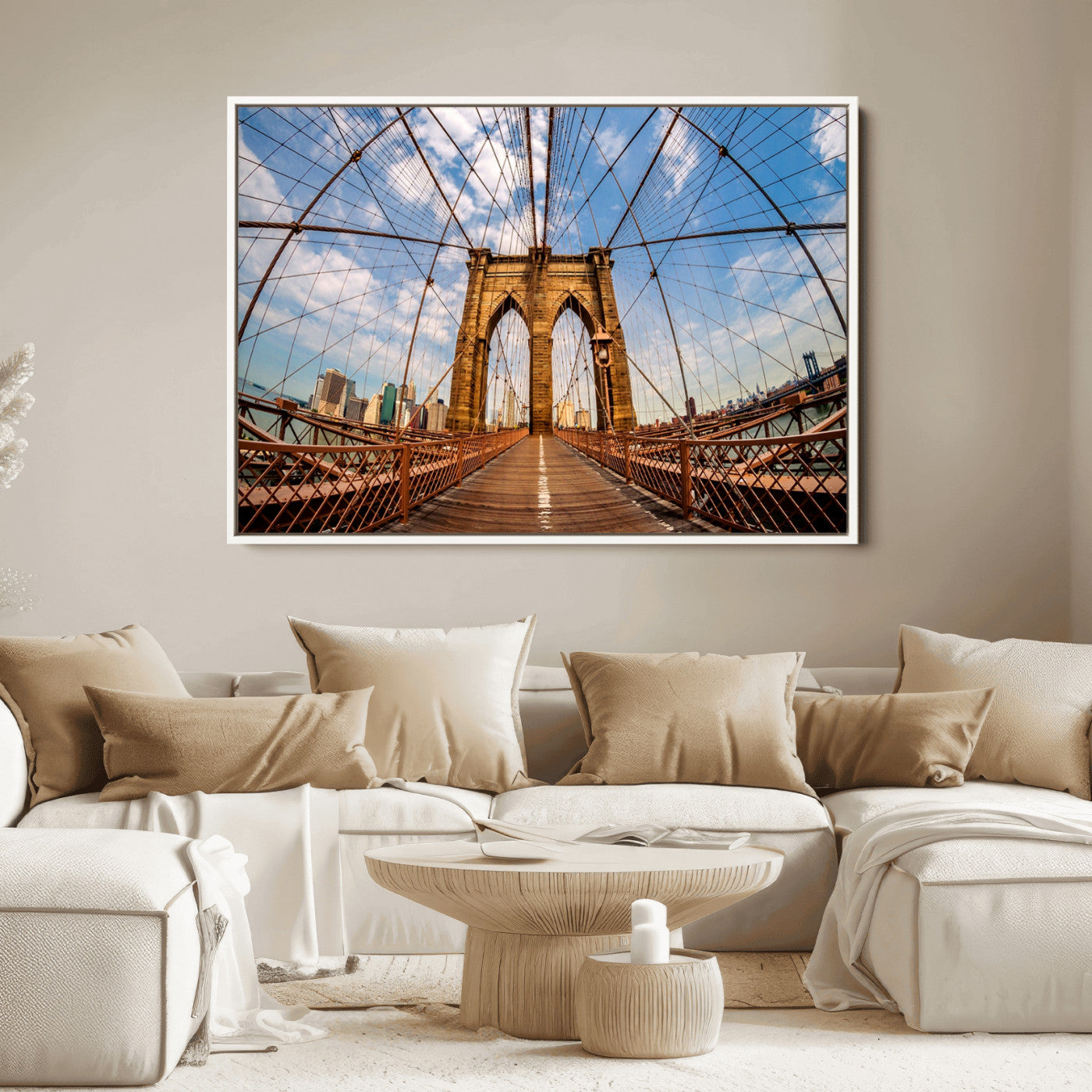 44467-MGV-FC-36X24_White-Brooklyn Bridge Manhattan Wall Art Canvas Print