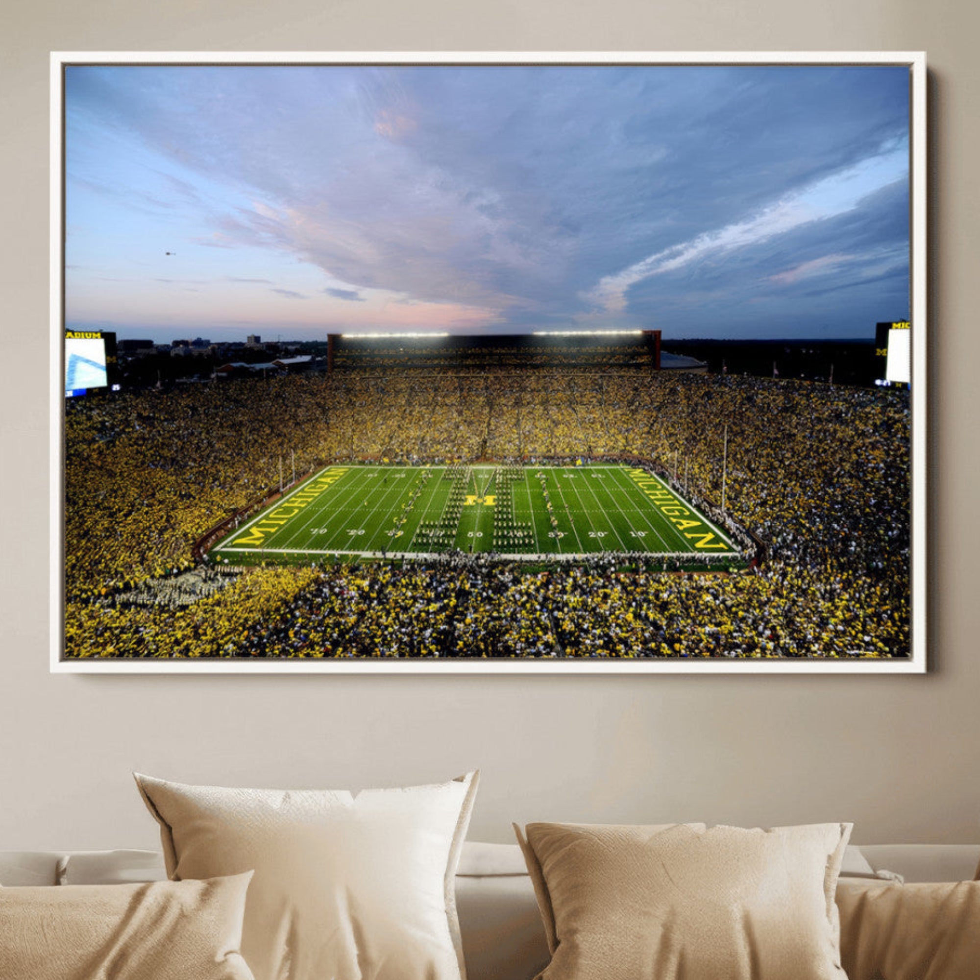 82641-MGV-FC-36X24-University Michigan Wolverines Football Team Wall Art Canvas, Iconic Stadium Print Perfect Decor for Home, Office