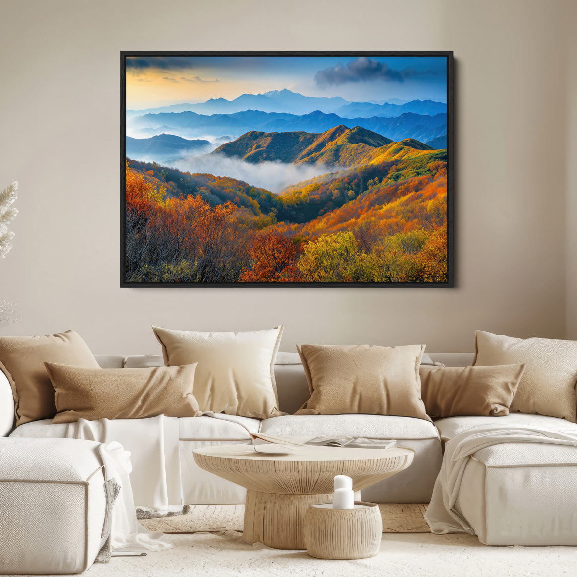 86772247-MGV-FC-36X24-Autumn Mountains Wall Art Canvas Print, Autumn Mountain Foggy Landscape Wall Art Canvas Print,