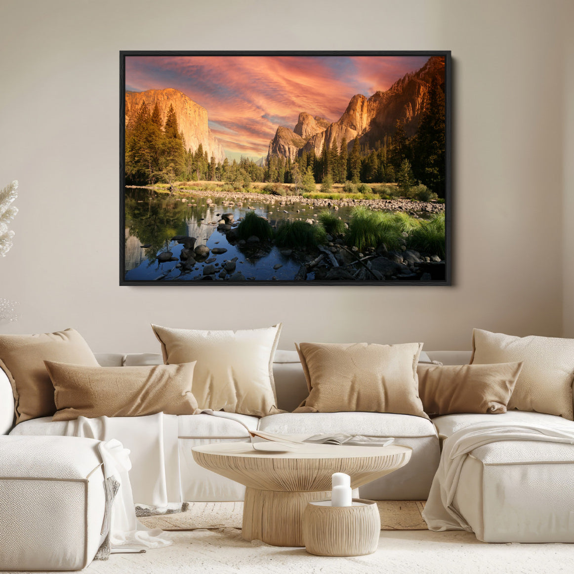 31199457-MGV-FC-36X24-Yosemite Valley Canvas Wall Art, Framed El Capitan Art Picture Print, Sunset Sky Perfect Vibrant