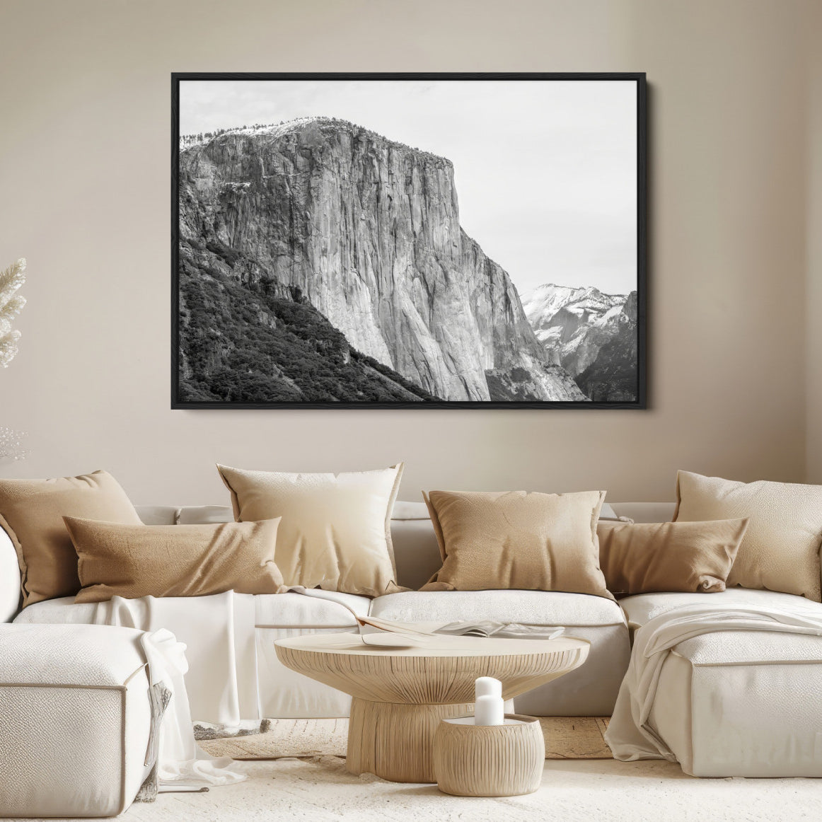 39393420-MGV-FC-36X24-El Capitan Wall Art Canvas Print – Framed Yosemite Cliff Monochrome Mountain Landscape Nature Artwork for Home Office