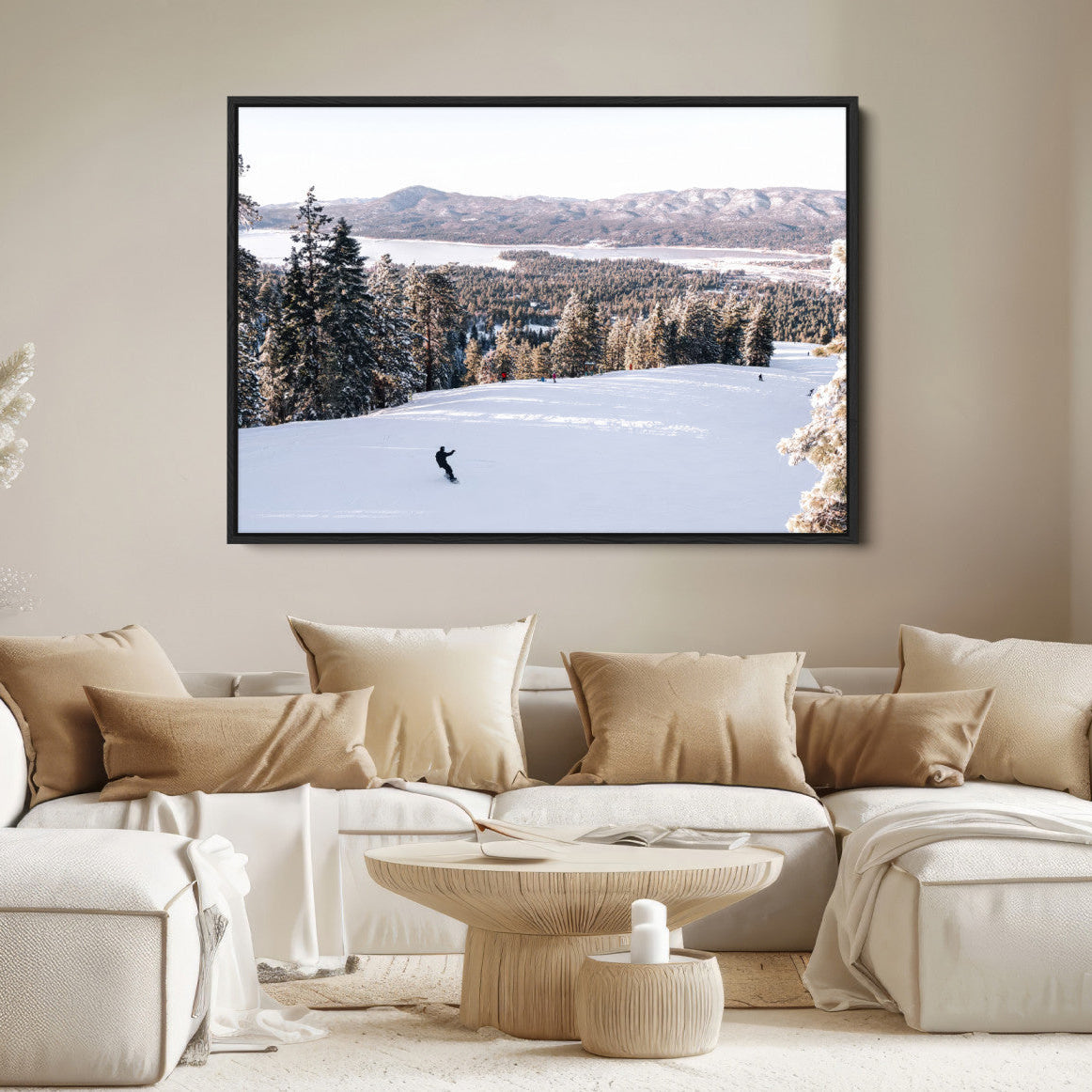 79857868-MGV-FC-36X24-Snowy Mountain Wall Art Canvas Print, Framed Ski Slope Art Picture Print, Winter Forest Perfect