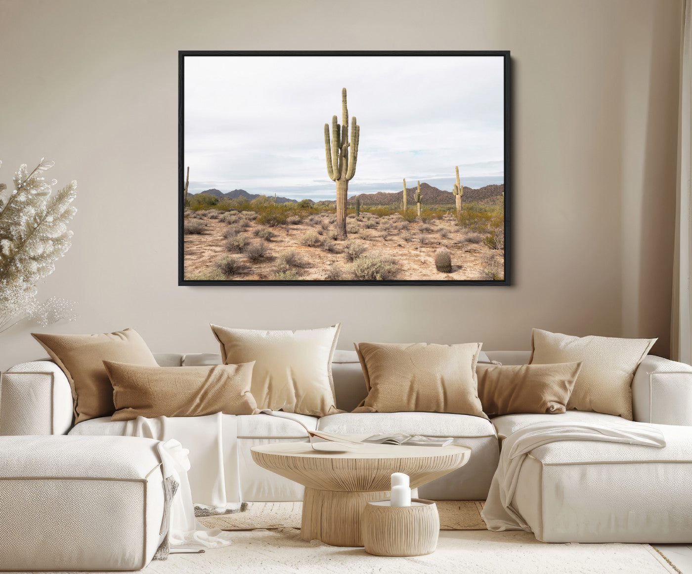 96147924-MGV-FC-36X24-Saguaro Cactus Wall Art Canvas Print – Framed Desert Landscape Minimalist Boho Nature Artwork for Home Office