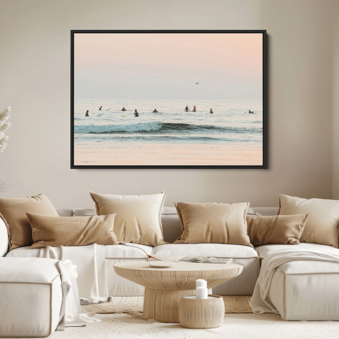 98888919-MGV-FC-36X24-Pastel Ocean Wall Art Canvas Print – Framed Soft Sunset Calm Sea Coastal Minimalist Seascape Artwork for Home Office
