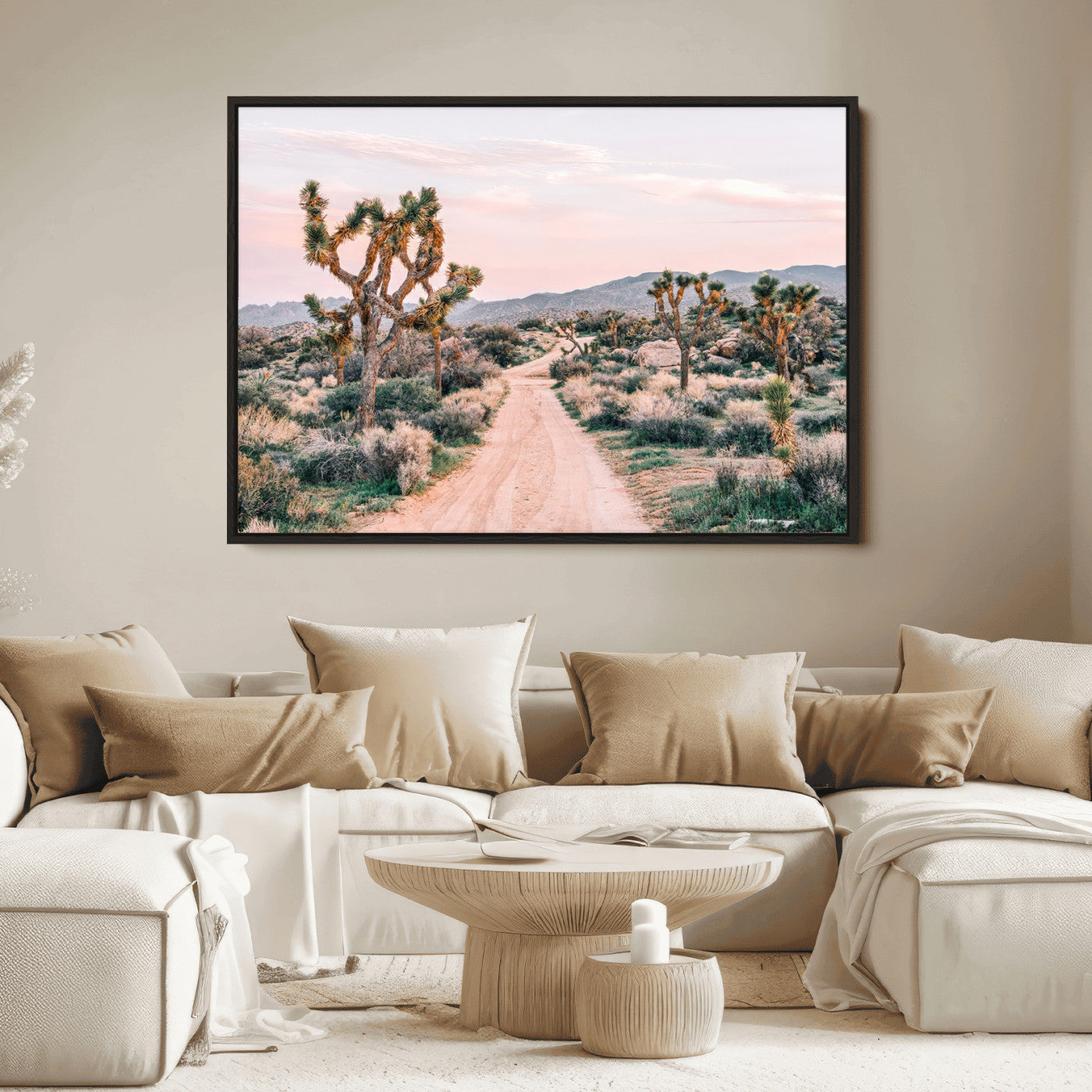 12540952-MGV-FC-36X24-Joshua Tree Park Wall Art Canvas Print – Framed Desert Road Art Picture Sunset Drive Artwork for Home, Office