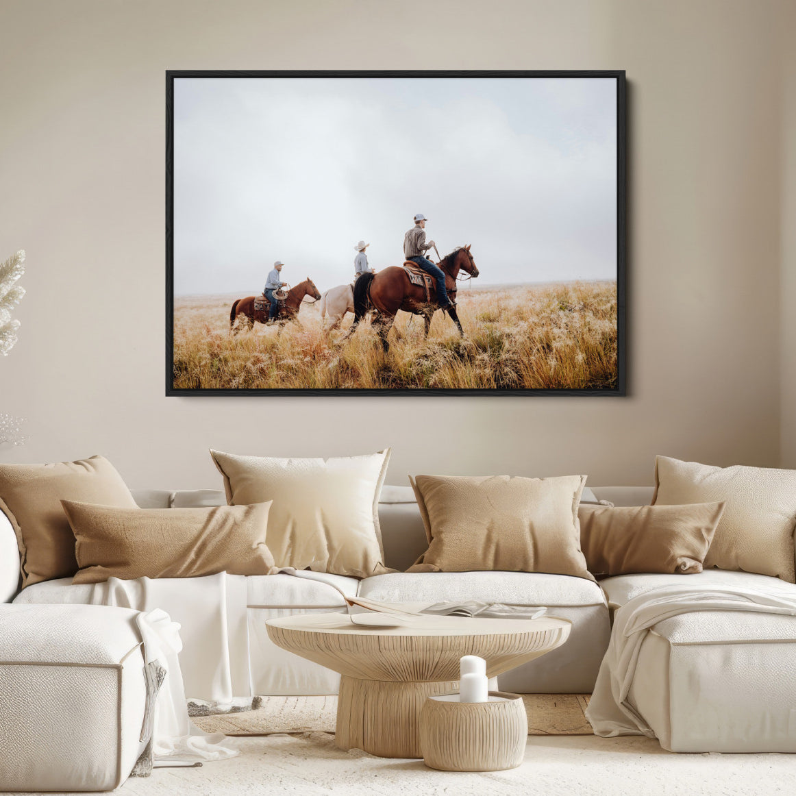94723307-MGV-FC-36X24-Western Cowboys Wall Art Canvas Print – Rustic Prairie Horseback Riding Scene Country Landscape Artwork for Home Office