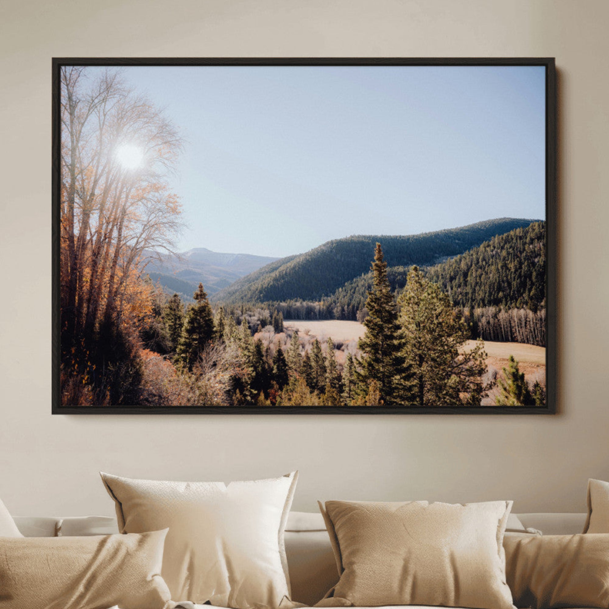 52941305-MGV-FC-36X24_Black-Tropical Palm Trees Wall Art Canvas Print – Framed Sunset Sky Minimalist Coastal Scene Artwork for Home, Office, Living Room