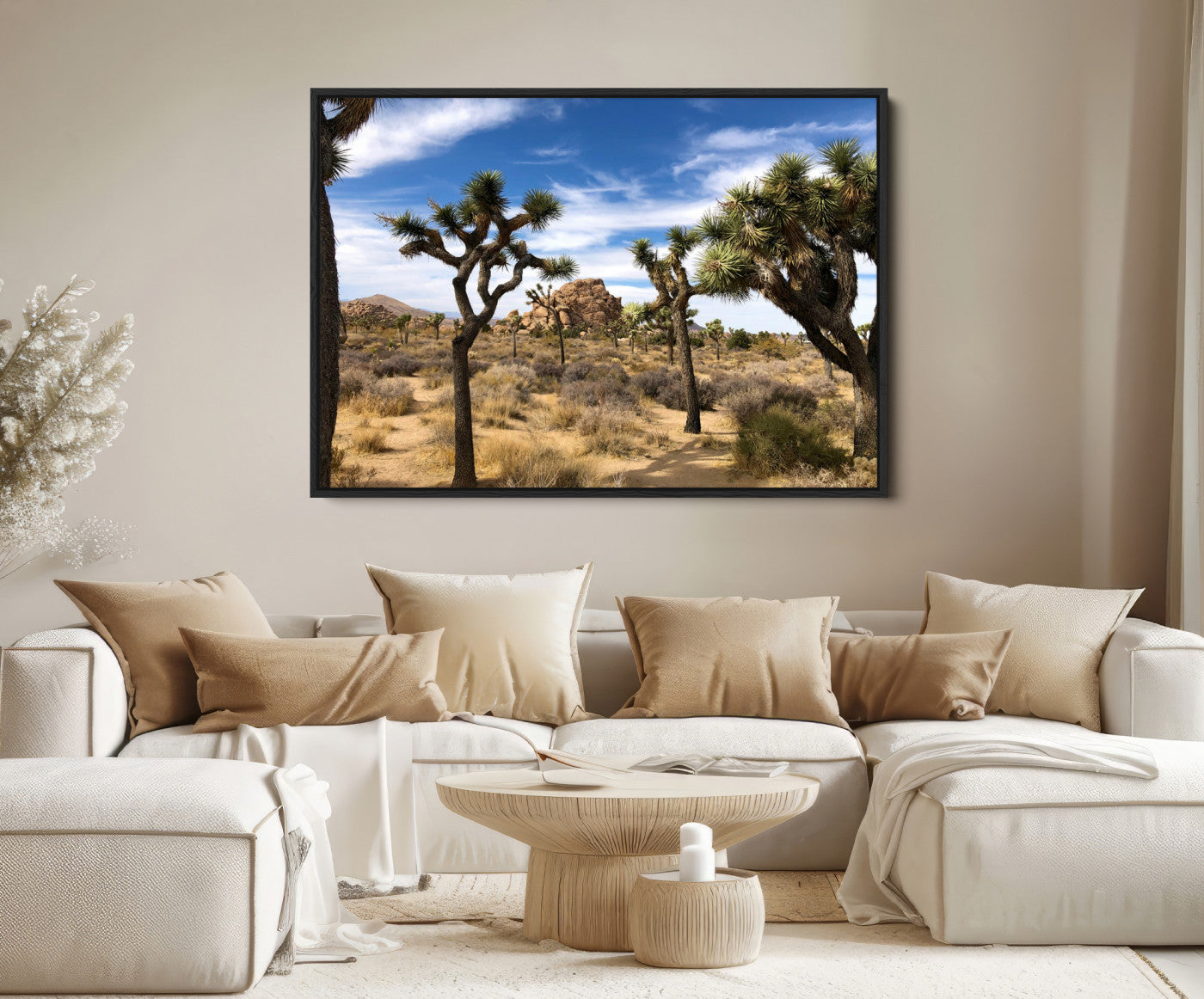 25722592-MGV-FC-36X24-Joshua Tree Desert Wall Art Canvas Print – Framed Southwestern Rustic Earth Tone Nature Scene Artwork for Home Office