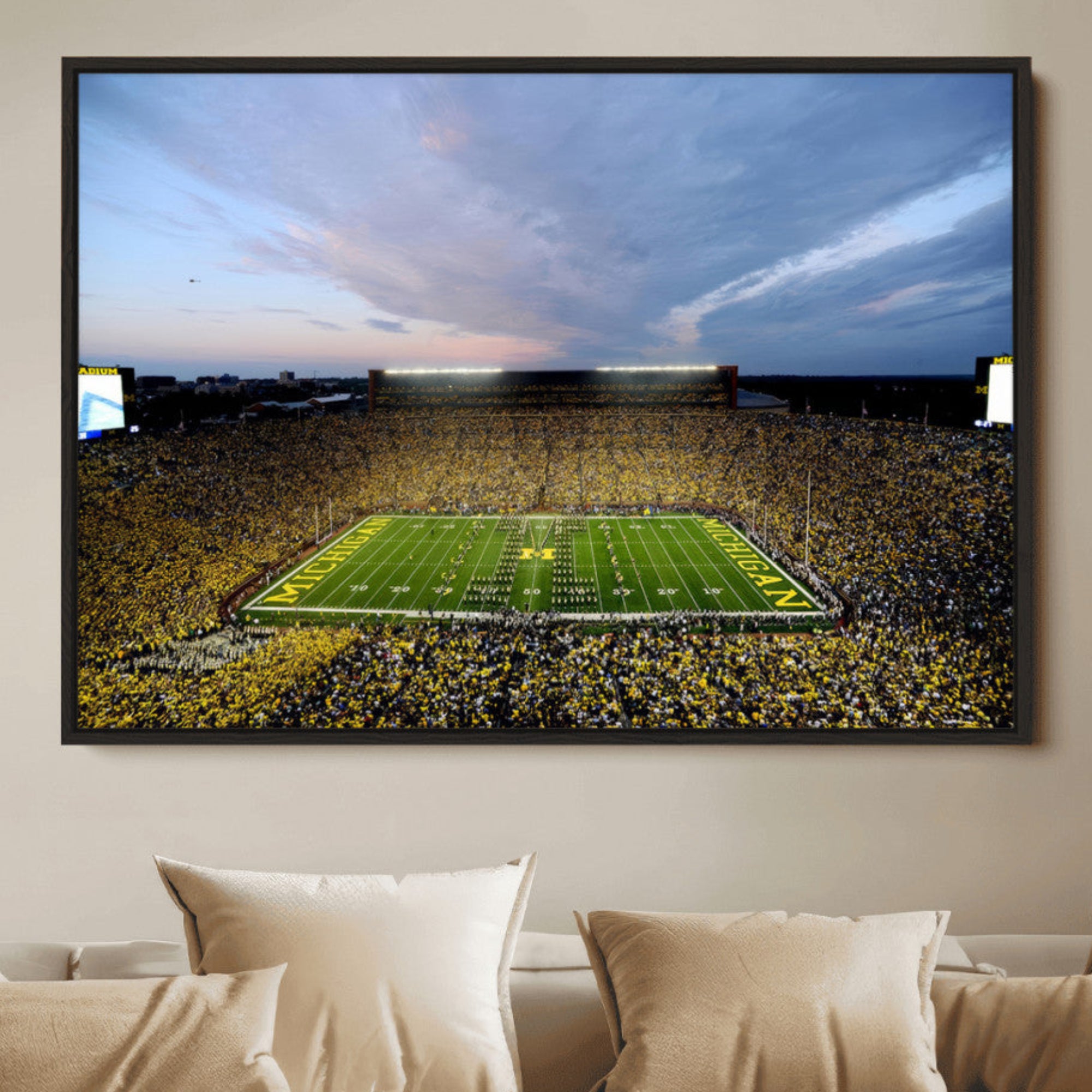 82641-MGV-FC-36X24-University Michigan Wolverines Football Team Wall Art Canvas, Iconic Stadium Print Perfect Decor for Home, Office