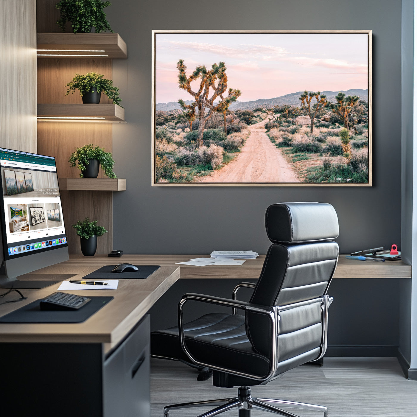 12540952-MGV-CV-36X24-Joshua Tree Park Wall Art Canvas Print – Framed Desert Road Art Picture Sunset Drive Artwork for Home, Office