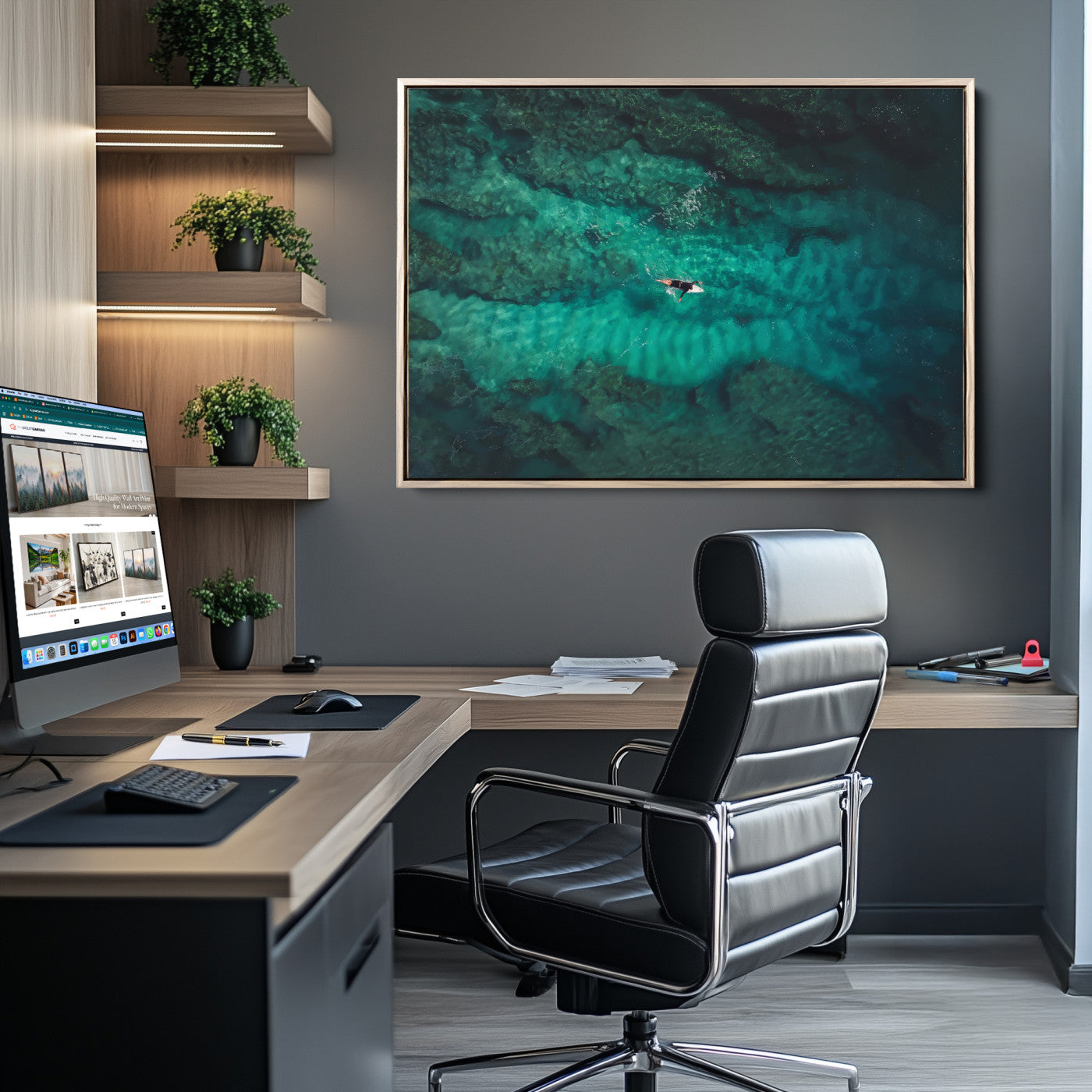 -Ocean Surf Wall Art Canvas Print – Framed Vibrant Blue Waters Seascape Artwork for Home, Office, Living Room
