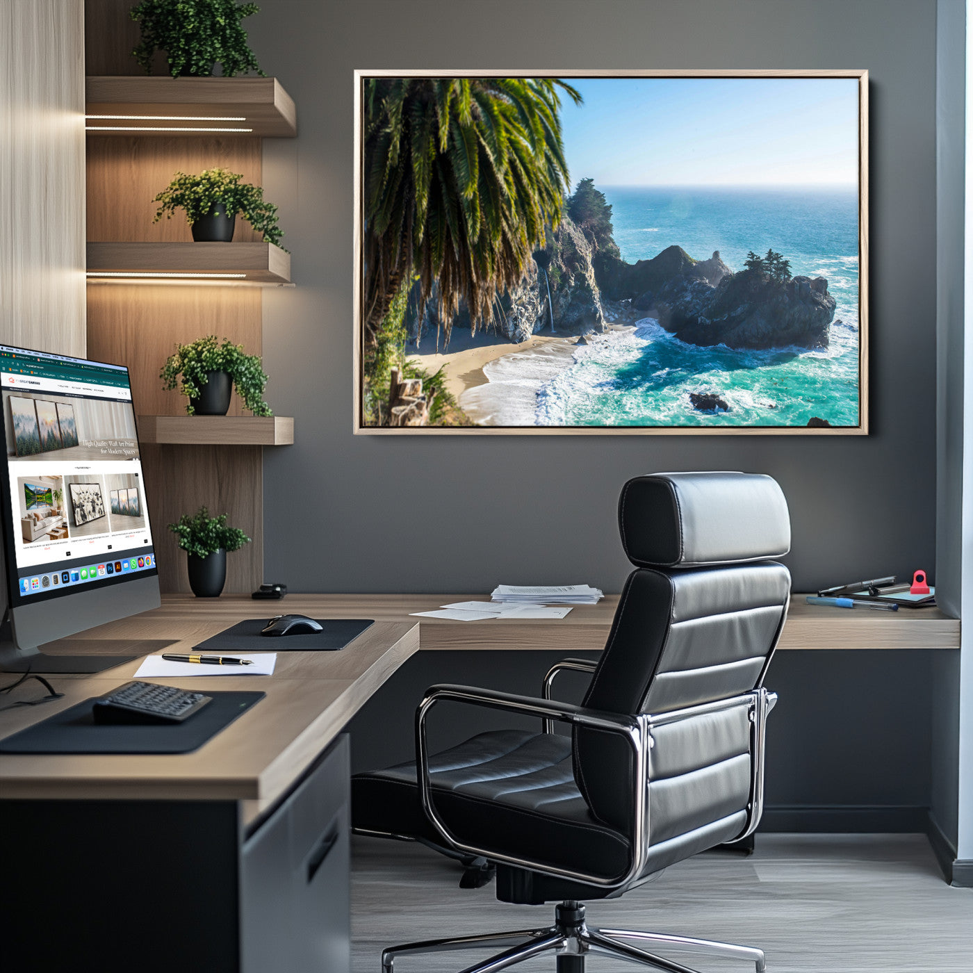 -Big Sur Wall Art Canvas Print – Framed California Coastline Tropical Ocean Photography Scenic Artwork for Home Office