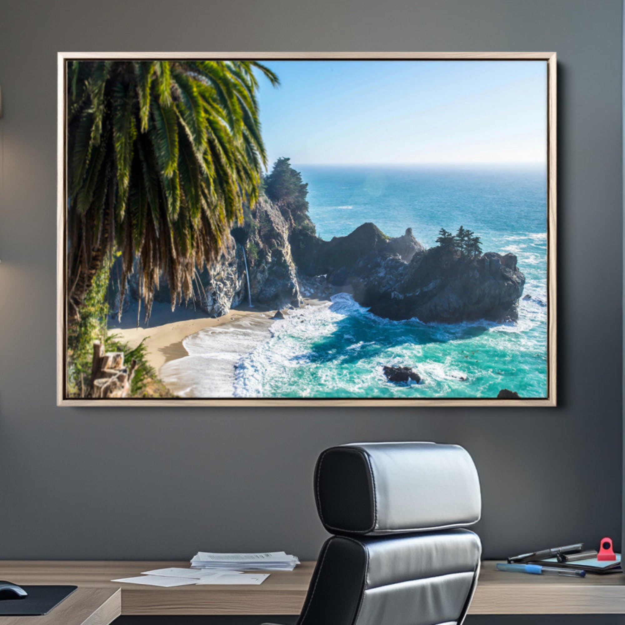 49714835-MGV-CV-36X24-Big Sur Wall Art Canvas Print – Framed California Coastline Tropical Ocean Photography Scenic Artwork for Home Office