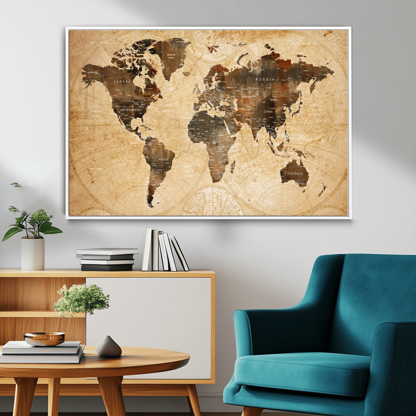 13813-MGV-FC-36X24_White-Push Pin World Map Canvas Print – Framed Travel Tracker Wall Art for Couples, Perfect Anniversary Gift and Home Decor