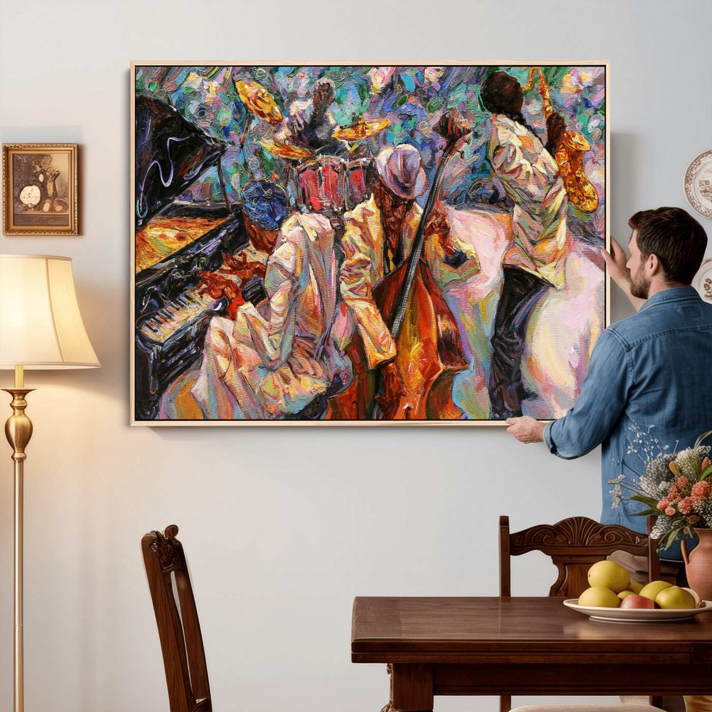 34929-MGV-CV-36X24 - African American Jazz Art Music Abstract Wall Art Painting Canvas Wall Art