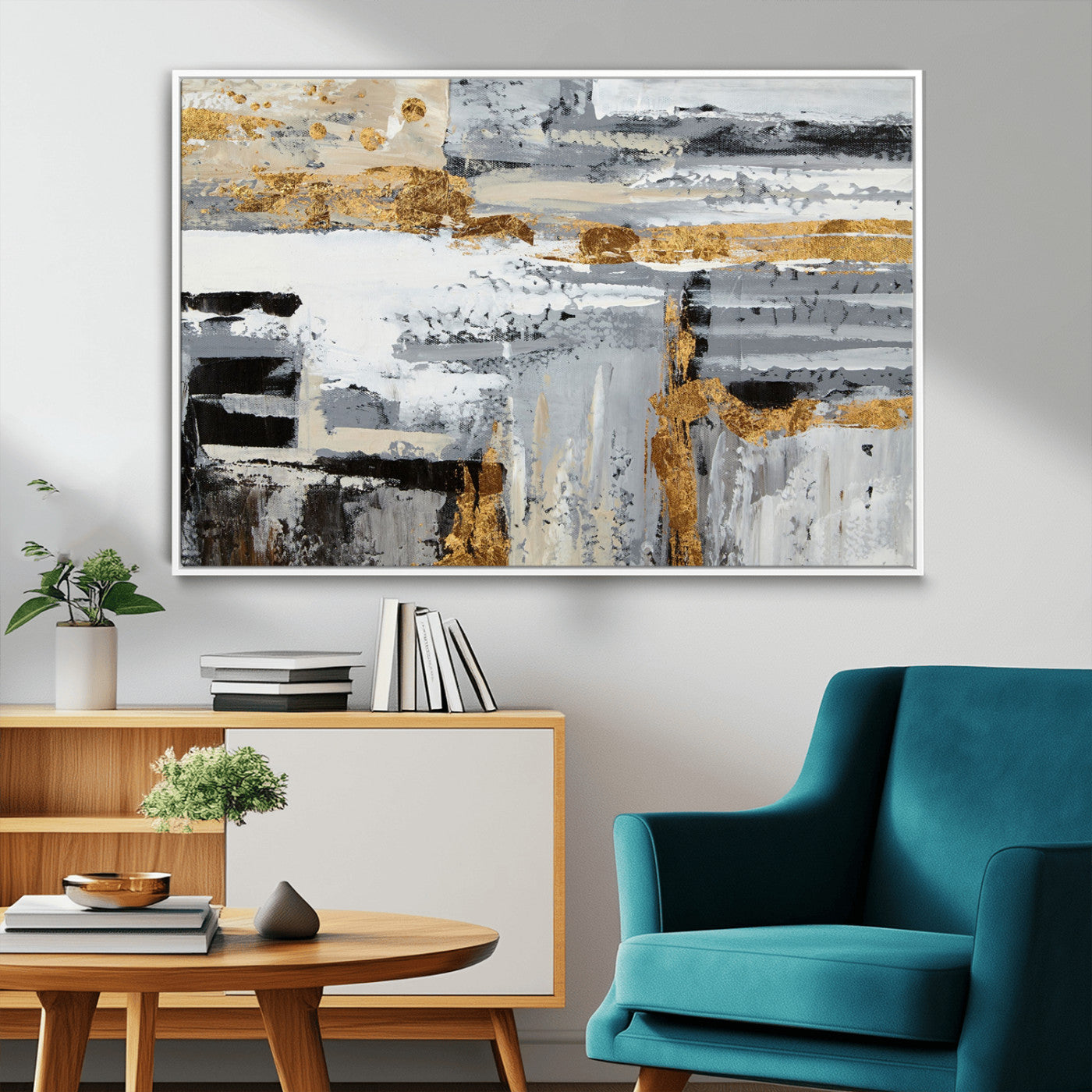 43177-MGV-FC-36X24_White-Abstract Painting Canvas Wall Art Print Paint Drip Art Brush Strokes Gray Artwork