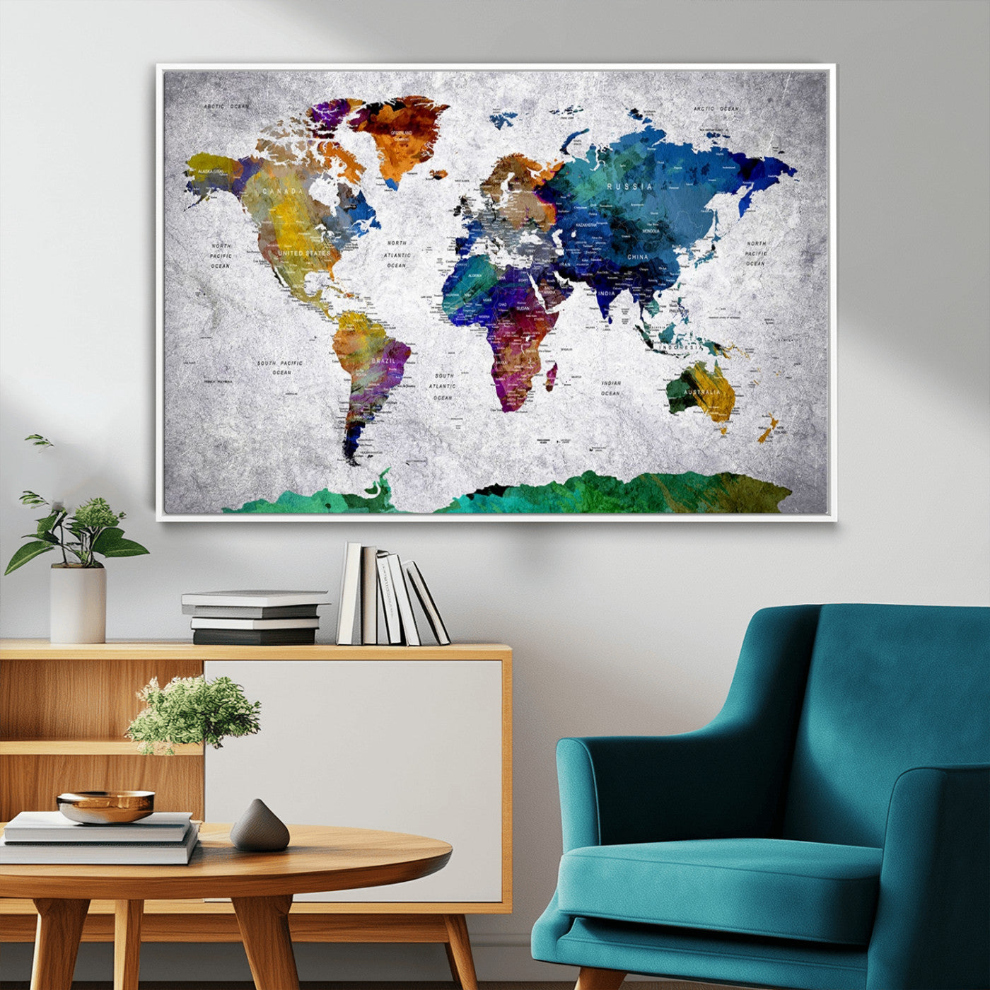 26840-MGV-CV-36X24-Push Pin World Map Canvas Print – Framed Travel Tracker Wall Art for Couples, Anniversary Gift and Modern Home Decor