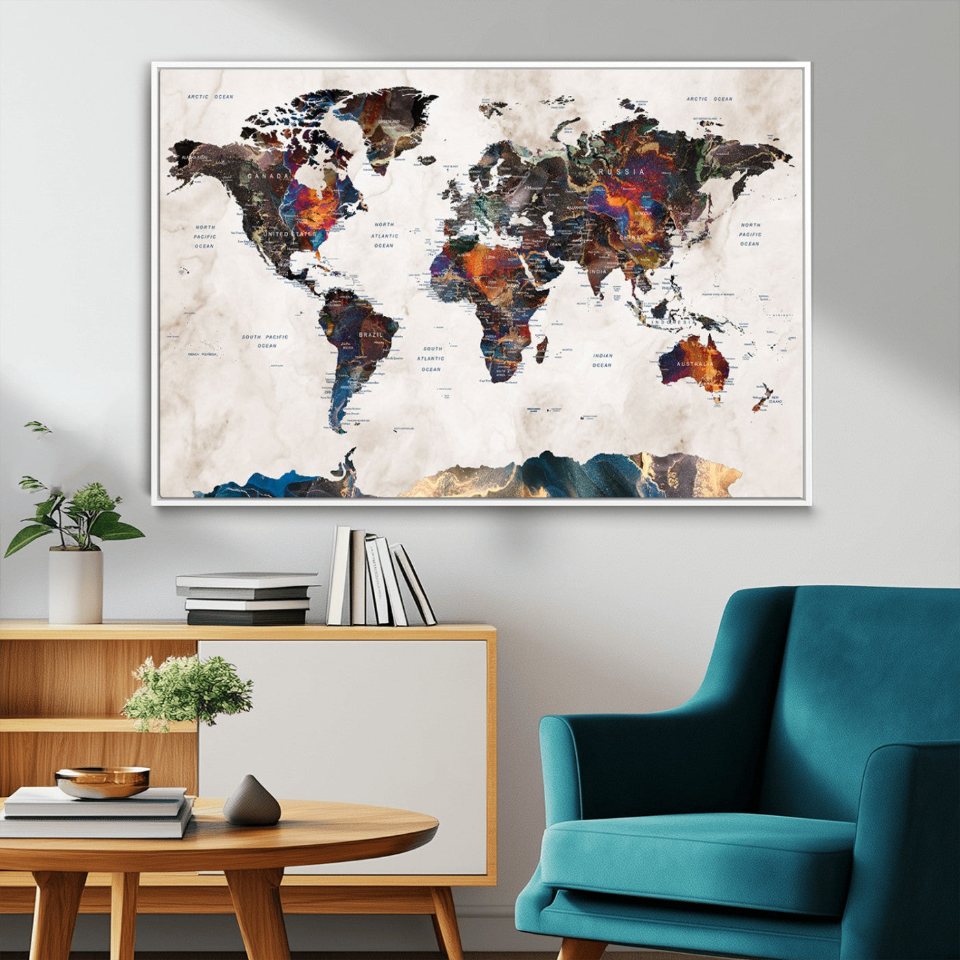90881-MGV-FC-36X24_White-Push Pin World Map Canvas Print – Travel Tracker Wall Art for Couples, Perfect Anniversary Gift for Home or Office Decor