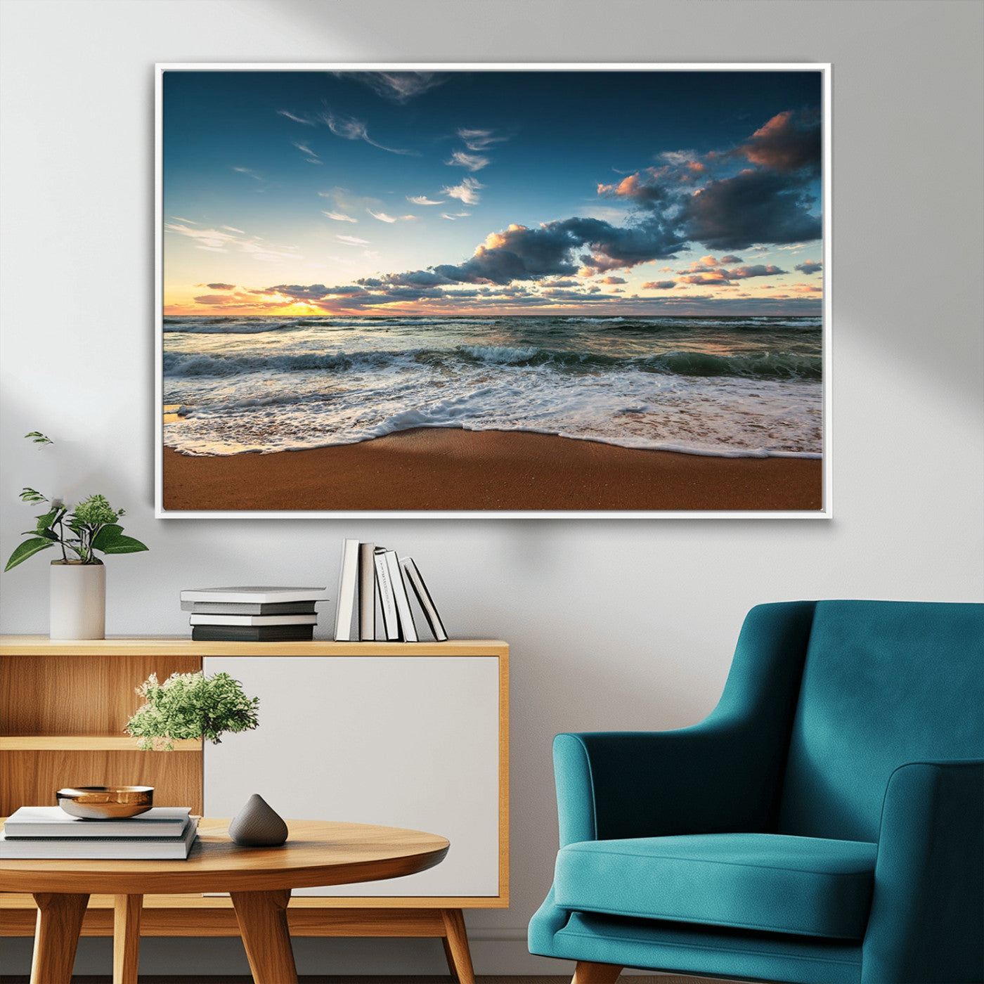 58103-MGV-FC-36X24_White-Ocean Beach Wall Art Canvas Print Sunset Artwork Print Coastal Wall Art