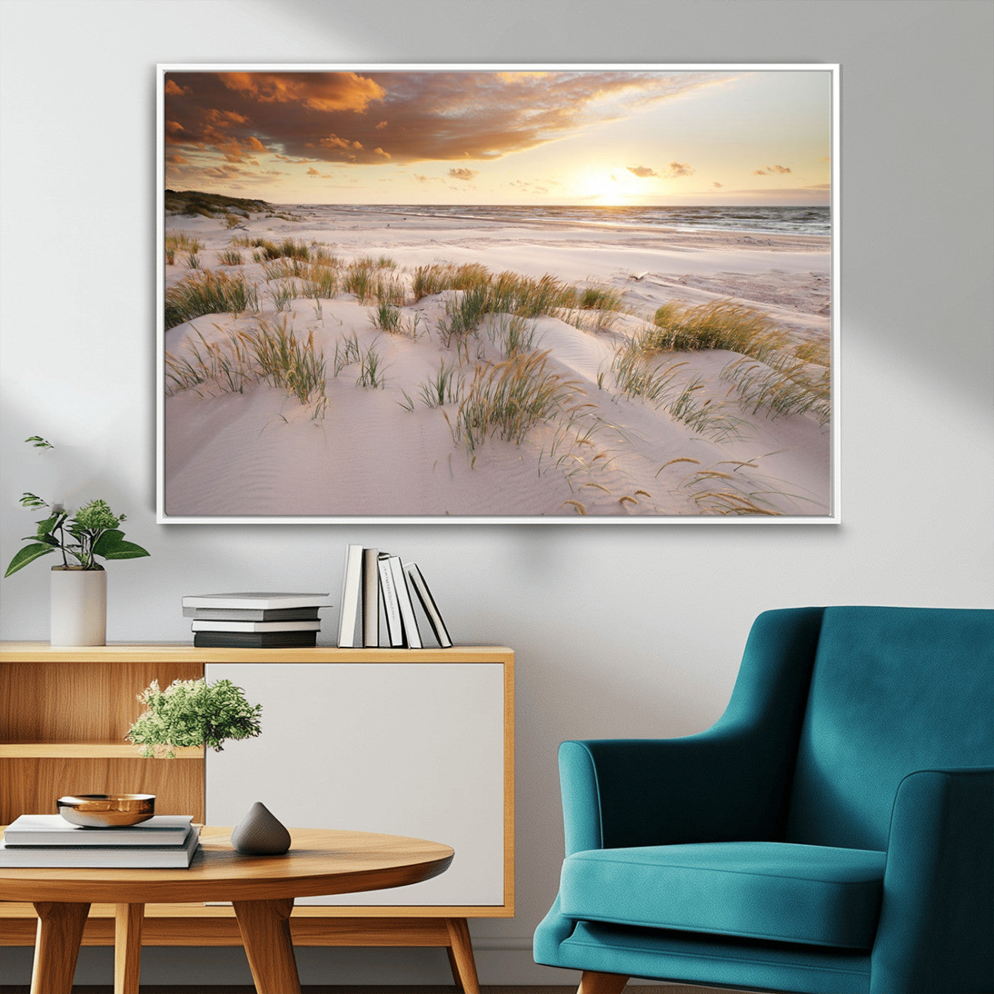 61246-MGV-FC-36X24_White-Flight Over Coastal Beach Landscape, Flight Over Coastal Beach Print Canvas Wall Art