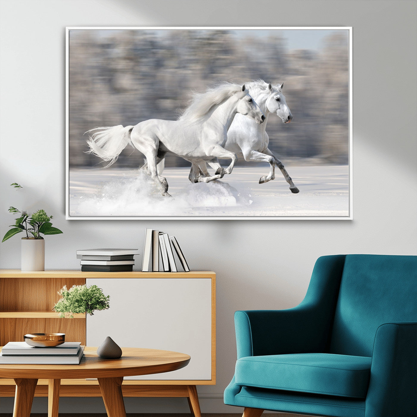 -The White Horses Wall Art, Framed White Horses Wall Art Canvas Print