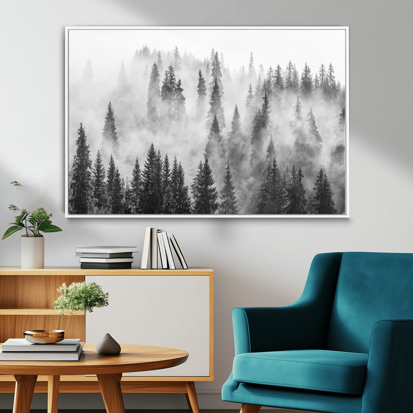 -Forest Wall Art Print | Foggy Pine Forest Canvas Wall Art - Black and White Nature Decor for Living Room, Office