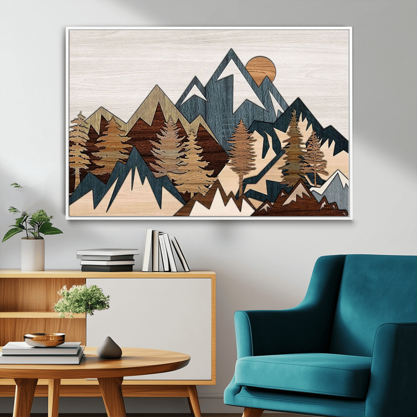 67950-MGV-FC-36X24_White-Rustic Abstract Wood Panel Effect Canvas Mountain Range Top Wood Wall Art Canvas Print