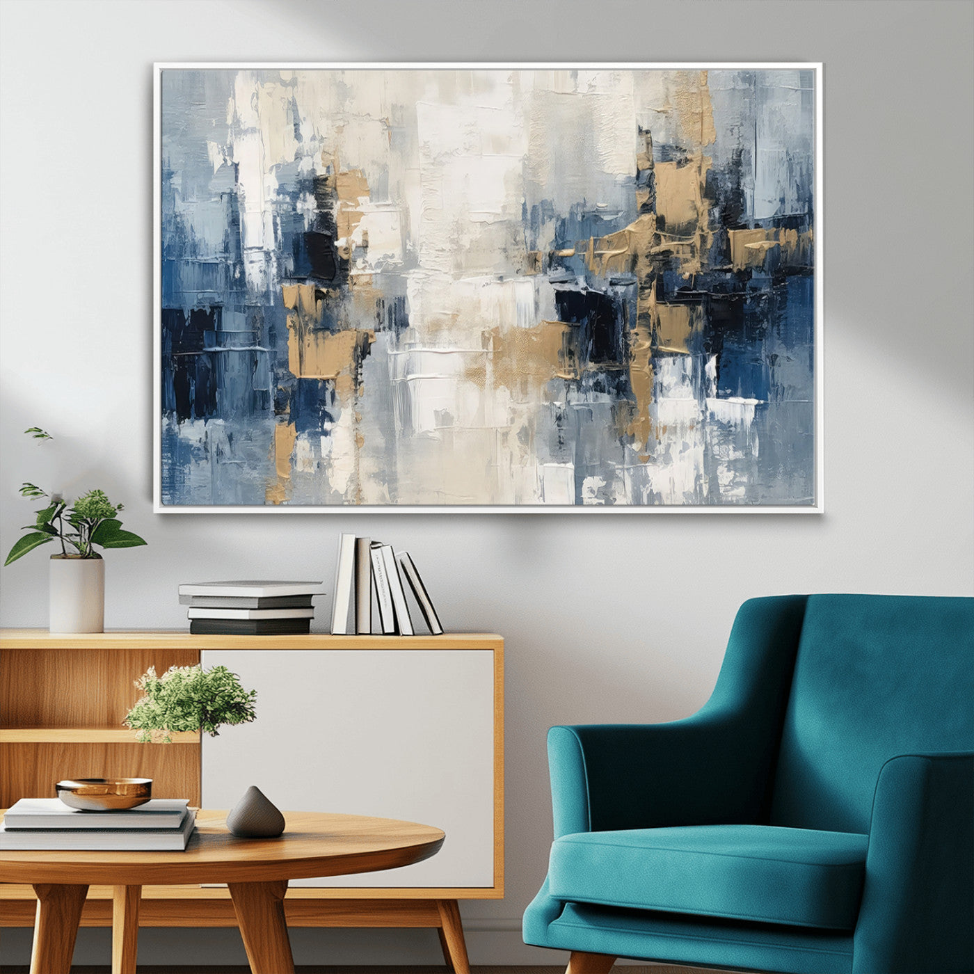 44344-MGV-FC-36X24_White-Modern Abstract Canvas Wall Art in Blue and Gold Tones | Large Contemporary Art for Living Room,