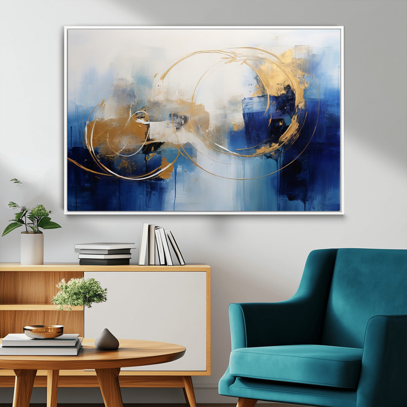 52314-MGV-FC-36X24_White-Navy Blue Abstract Wall Art Canvas Print