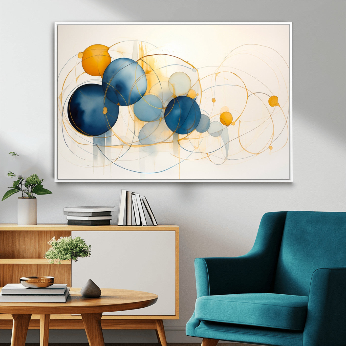36188-MGV-FC-36X24_White-Geometric Blue Orange Abstract Wall Art Canvas, Geometric Blue Orange Canvas Print