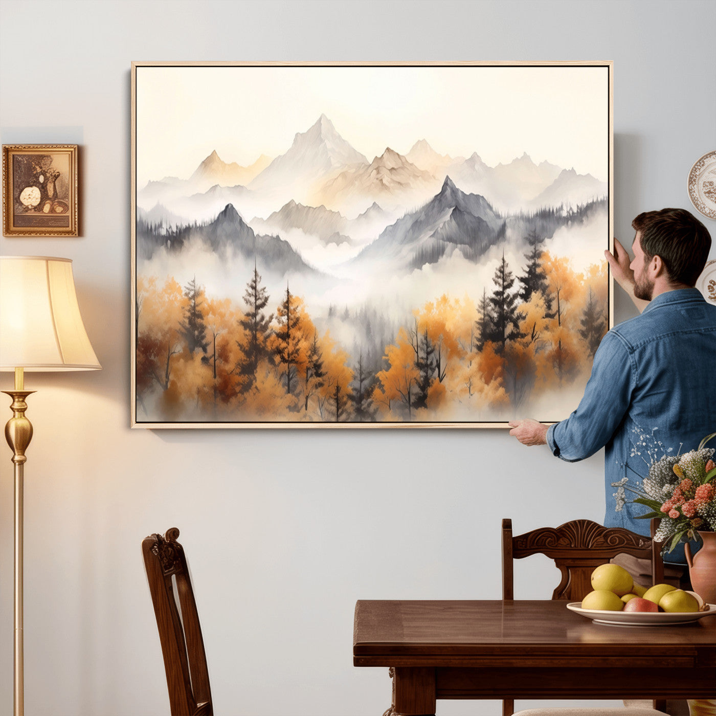 70049-MGV-CV-36X24 - Abstract Mountain Wall Art | Misty Mountain Forest and Mountains Canvas Print for Living Room,