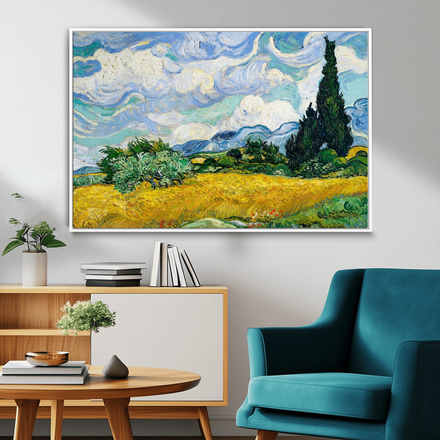 97252-MGV-FC-36X24_White-Wheatfield With Cypresses By Van Gogh Painting Wall Art Canvas, Wheatfield With Cypresses Canvas