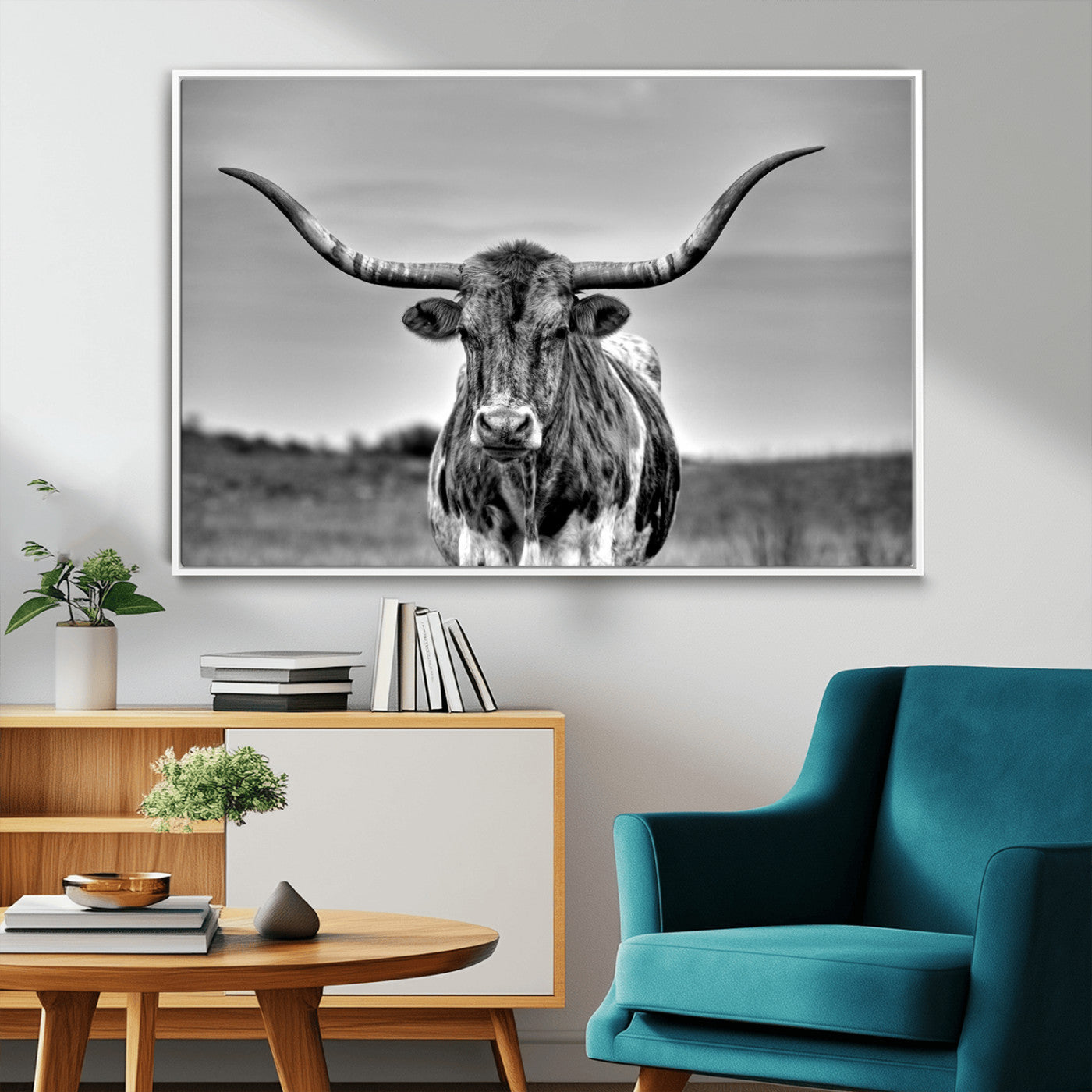 70836-MGV-FC-36X24_White-Texas Longhorn Cow Wall Art, Texas Longhorn Canvas, Cattle Canvas Print