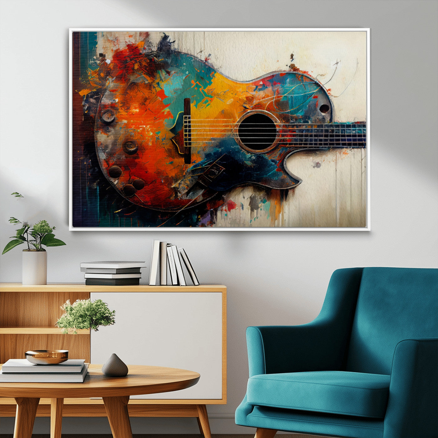 -Abstract Guitar Wall Art Canvas | Vibrant Music-Inspired Art for Living Room or Studio | Colorful
