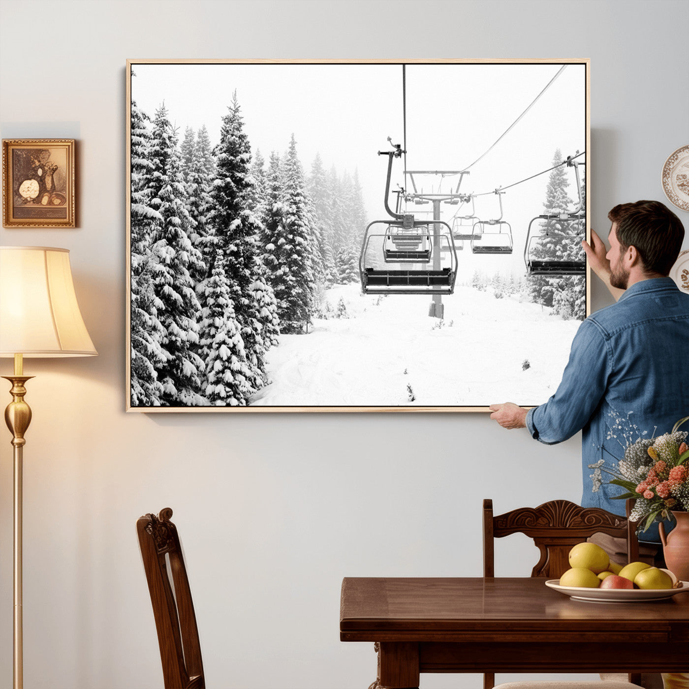 70609-MGV-CV-36X24 - Ski Wall Art - Ski Lift Wall Art Canvas Print Snow Covered Spruce Trees Winter Wall Art Ski Skier