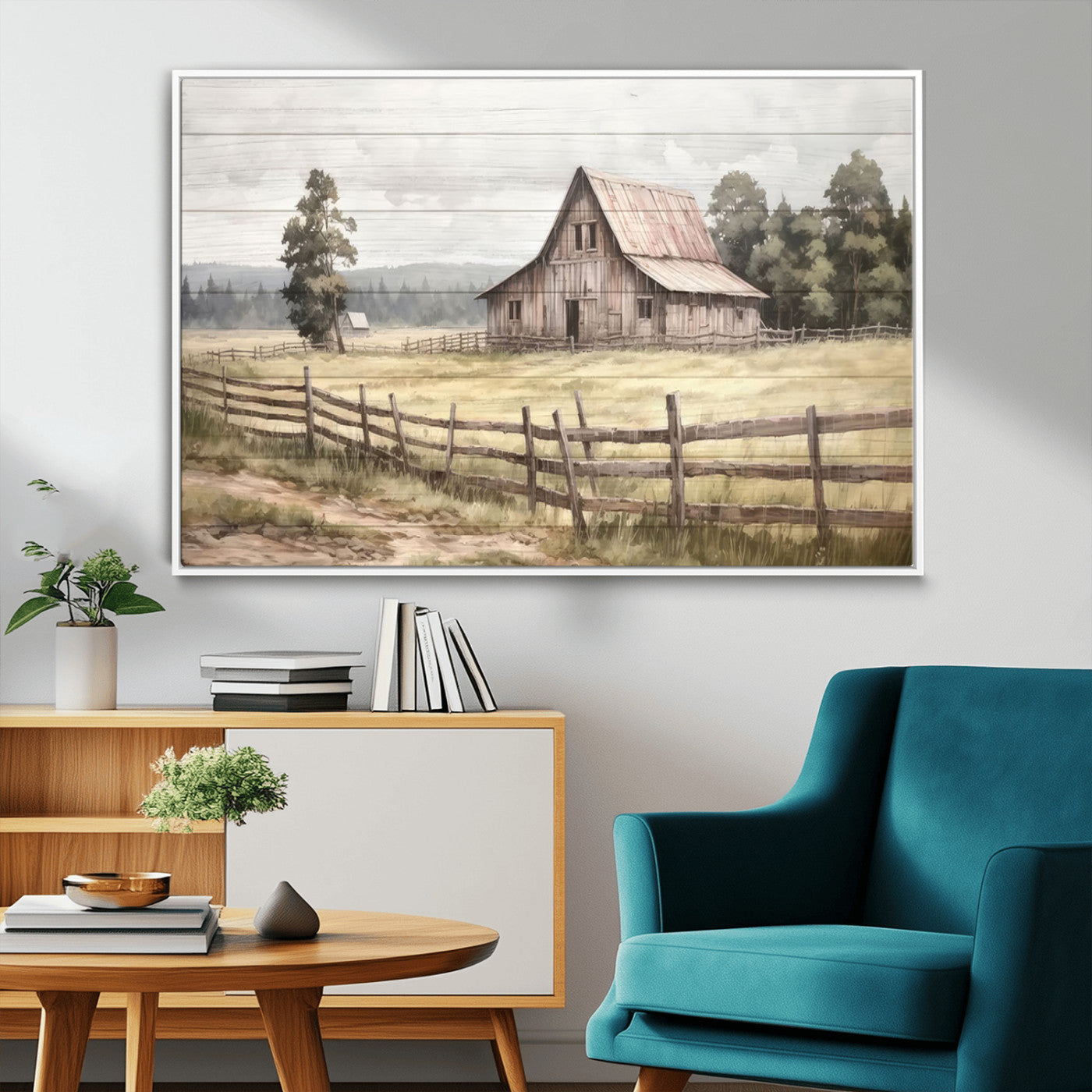 87489-MGV-CV-36X24-Rustic Farmhouse Barn Wall Art | 3-Panel Framed Gallery Wrap Giclee Canvas Print for Living Room,