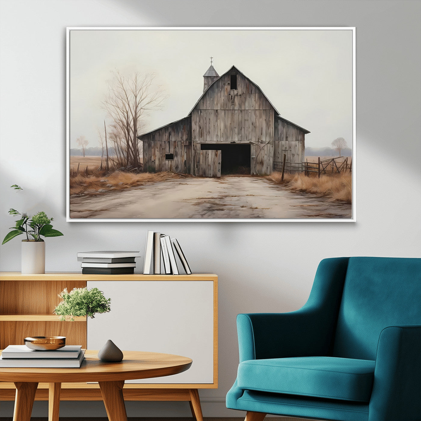 11602-MGV-FC-36X24_White-Farmhouse Rustic Barn Wall Art Canvas Print – Framed and Ready to Hang – Perfect Addition to