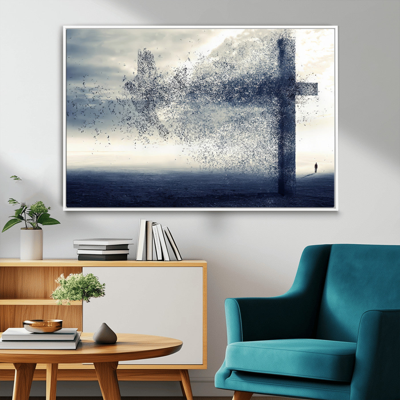 -Jesus and the Fading Cross Wall Art Print – Symbol of Faith, Christian Wall Art Canvas Print, Framed