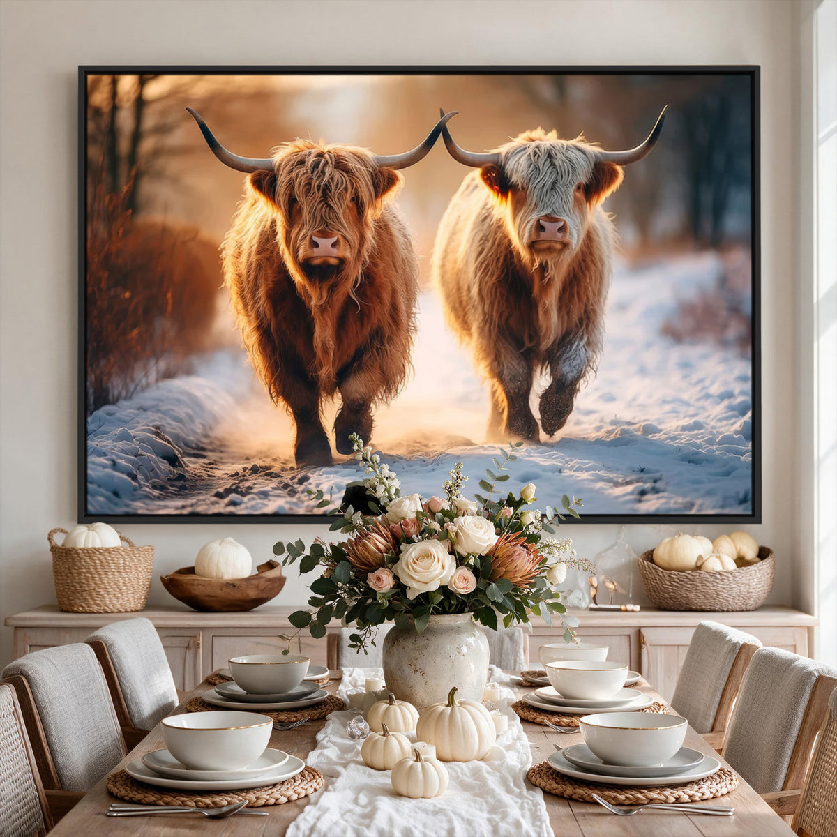 94810-_Poster-30x20 - Scottish Highland Cow Horn Farm Wall Art Canvas Print