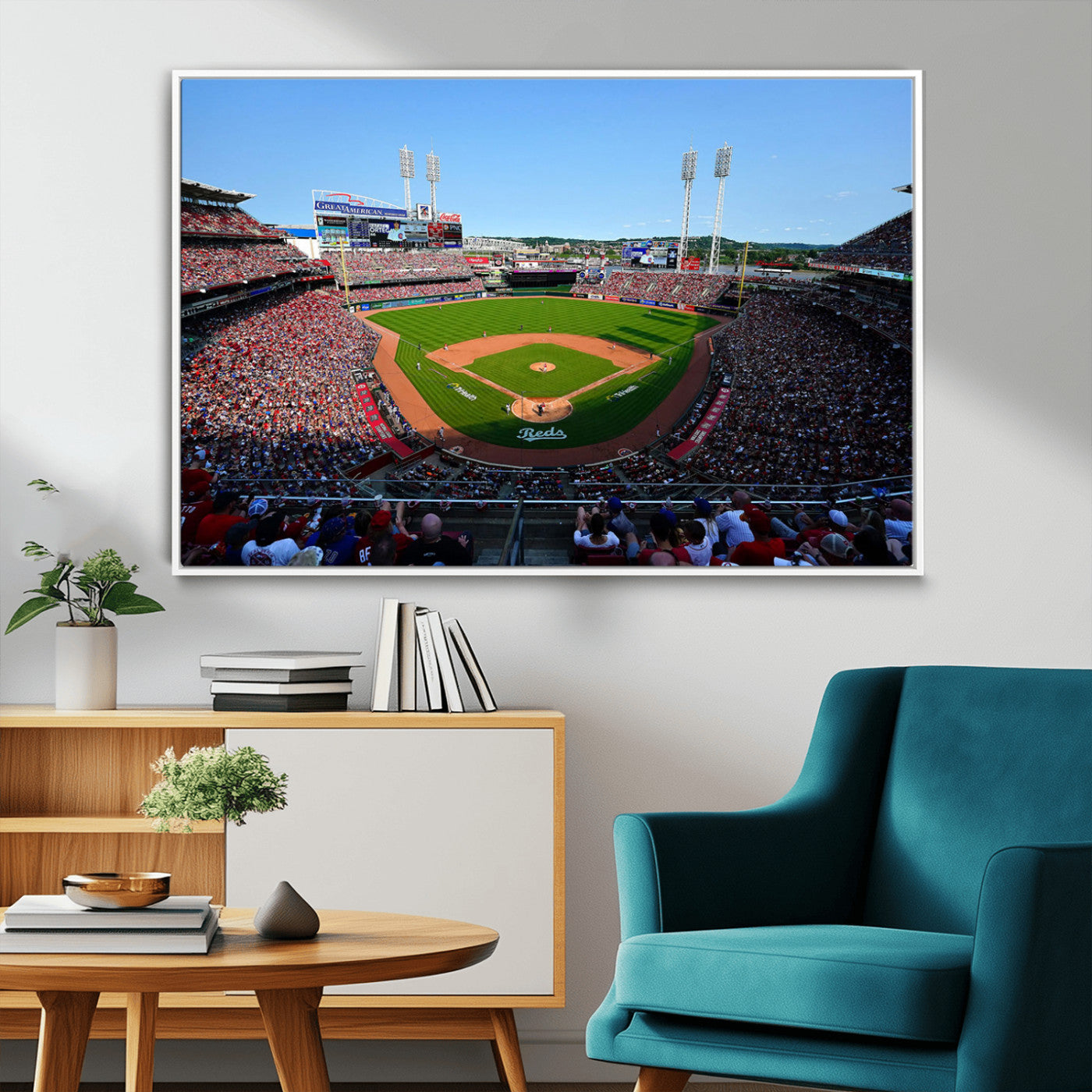 90998-MGV-FC-36X24_White-Cincinnati Reds Baseball Canvas Print - Great American Ball Park Stadium Wall Art Canvas Print