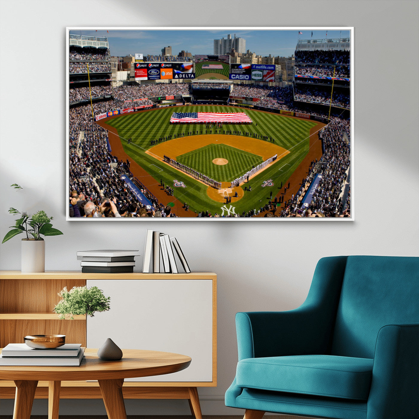 20879-MGV-FC-36X24_White-Yankee Stadium New York Wall Art Print | 3-Panel Canvas Print of Yankees Baseball Stadium | Large