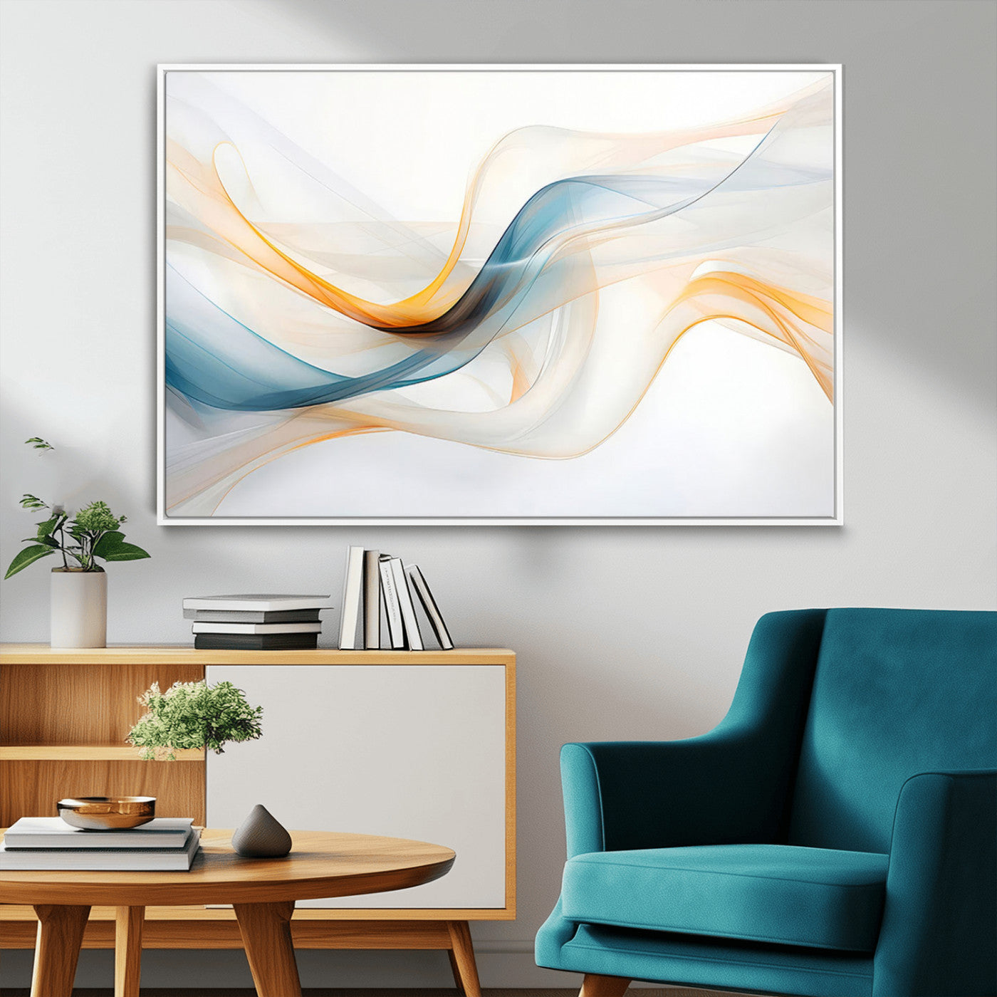 60881-MGV-FC-36X24_White-Decorative Turquoise Abstract Wave Wall Art Canvas Print