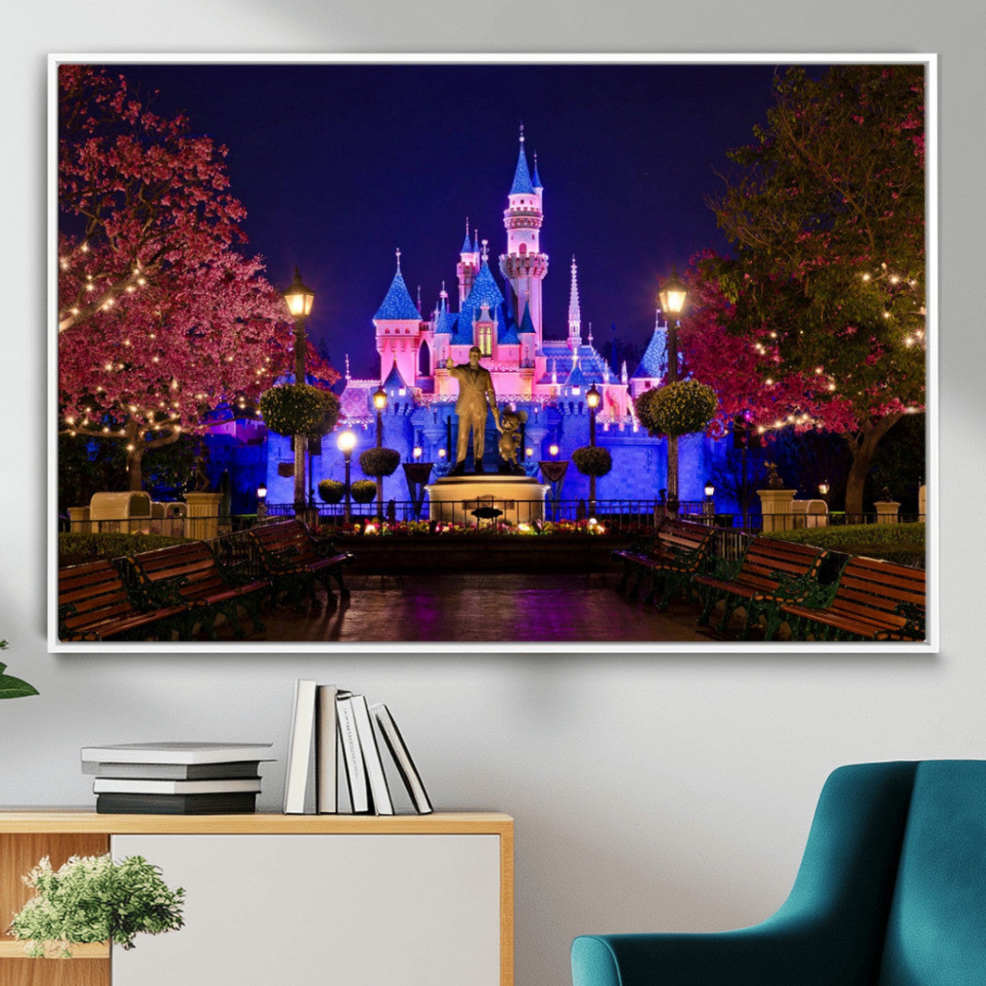 MGV-FC-36X24 - Disney Castle Wall Art Canvas Print, Framed Magic Kingdom Art Picture Print, Disney World Perfect Child Room Decor Artwork